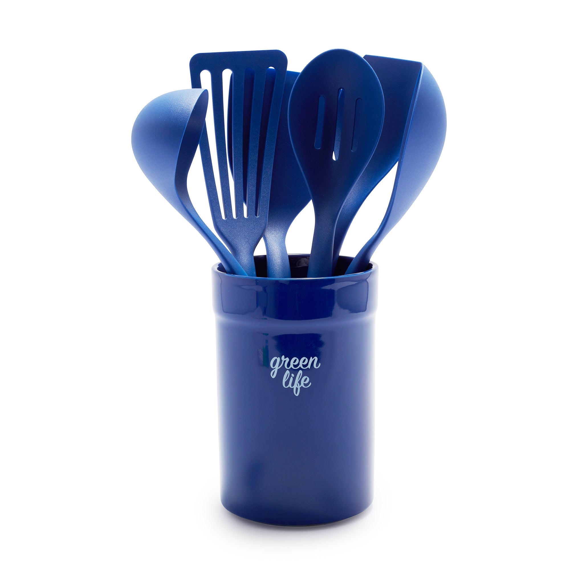 GreenLife Non-Toxic Nylon & Wooden Cooking Utensil Set with Ceramic Holder - 7 Piece Kitchen Tools for Baking, Stirring & Serving | BPA-Free, Dishwasher Safe | Perfect for Home Chefs & Gift Giving