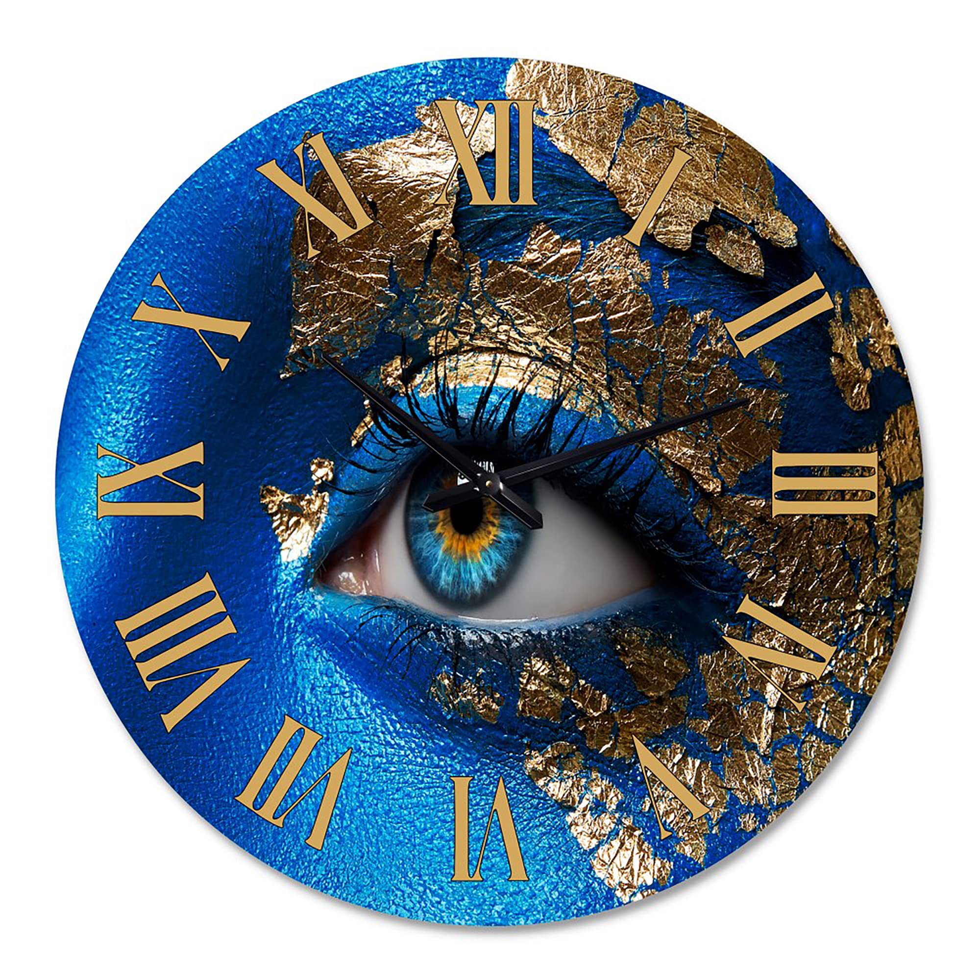 Modern Large Wall Clock - 'Portrait of A Young Girl with Blue Makeup' - Stylish Kitchen Decor & Home Office Wall Art - Perfect for Living Room, Bedroom, and Dining Area Decoration