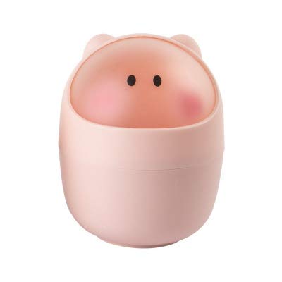Mini Cartoon Desktop Garbage Bin with Rolling Cover - Pink Small Trash Can for Home, Office, Bathroom & Car | Portable Waste Paper Basket for Desk, Bedroom, Kitchen & Outdoor Use