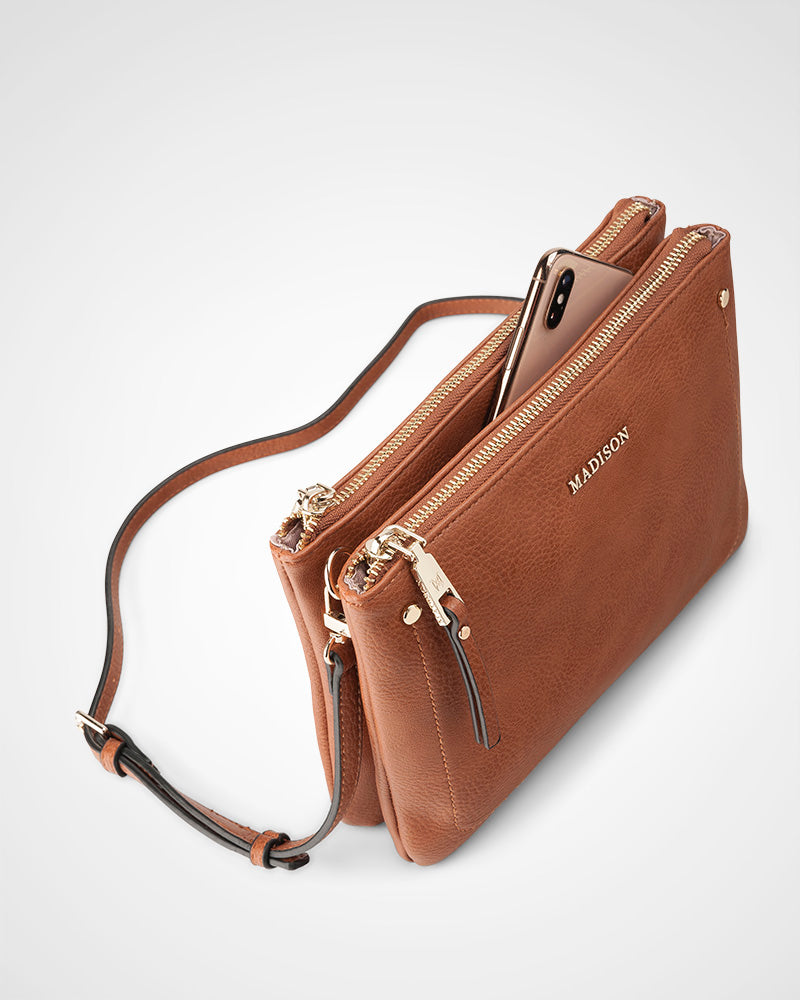 Charlotte Double Zip Crossbody Bag with Adjustable Utility Strap - Stylish & Functional for Travel, Work & Everyday Use