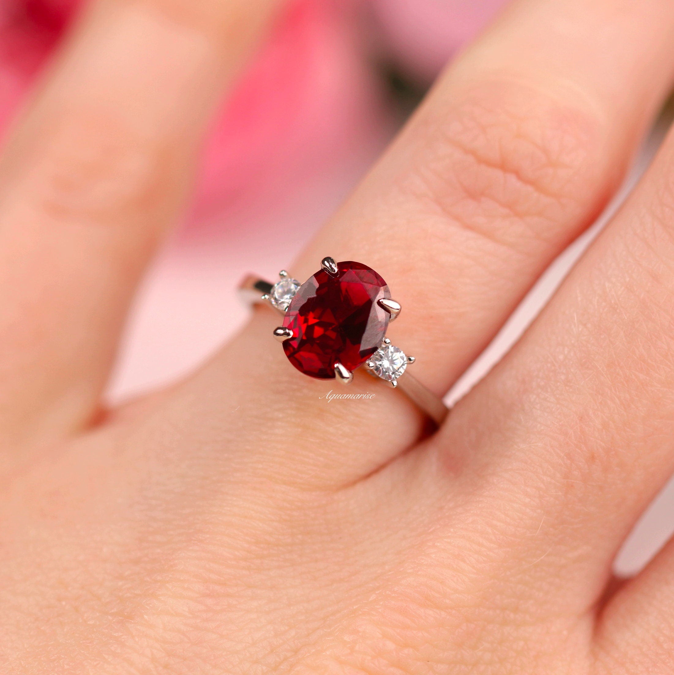 Everly Oval Ruby Ring - Sterling Silver 925 Women's Jewelry, Elegant Gift for Valentine's Day, Anniversary & Special Occasions
