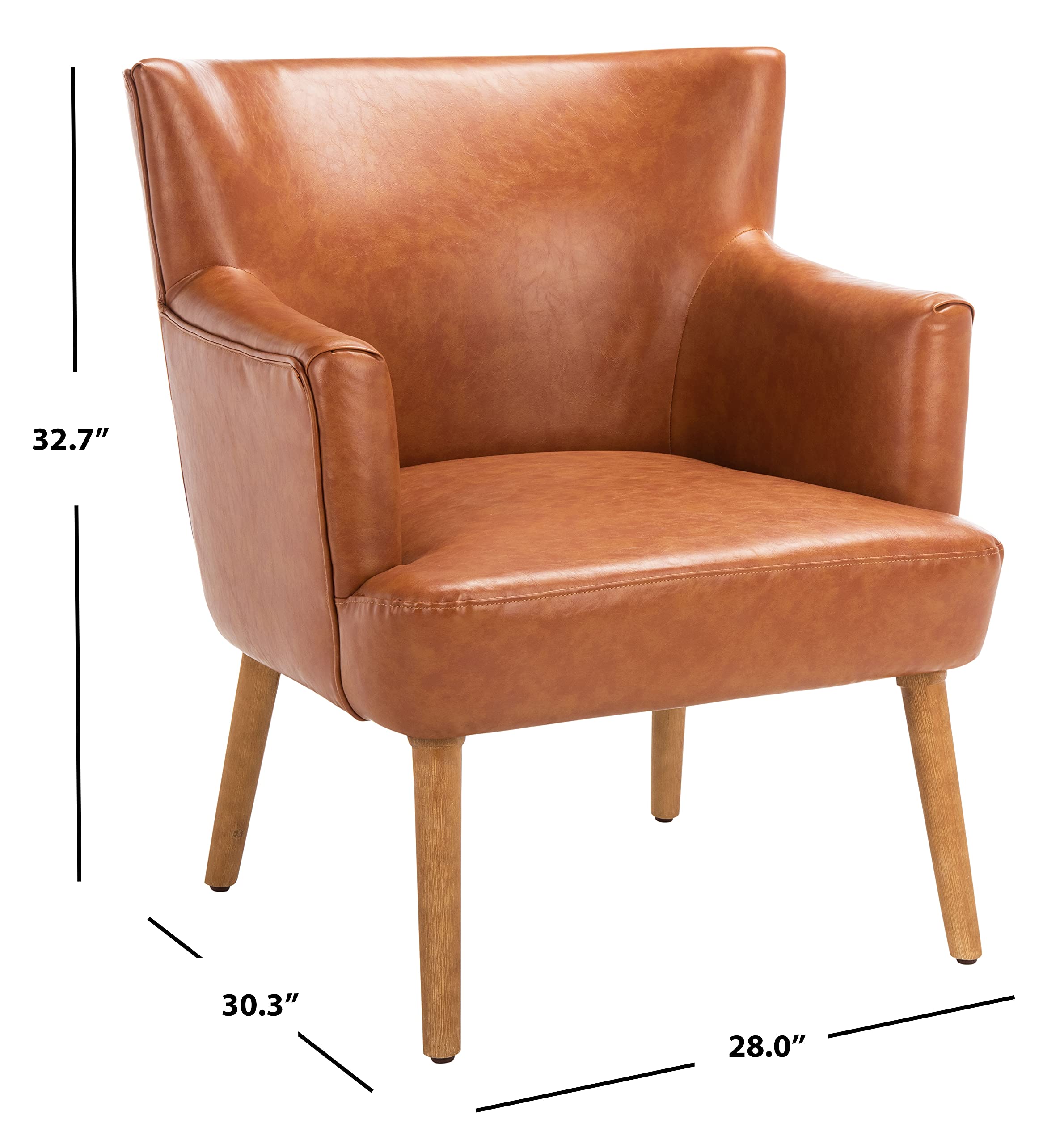 SAFAVIEH Delfino Cognac Faux Leather Accent Chair with Natural Wood Legs - Modern Living Room, Bedroom, or Office Seating Furniture for Home Decor