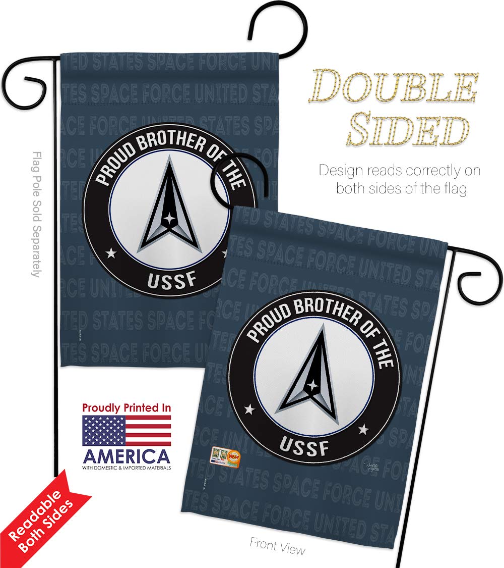 Space Force Proud Brother USSF Garden Flag Kit - Double-Sided 28x40 Inch Military Yard Banner - Made in USA - Patriotic Armed Forces Decorative Gift for Outdoor & Home Use
