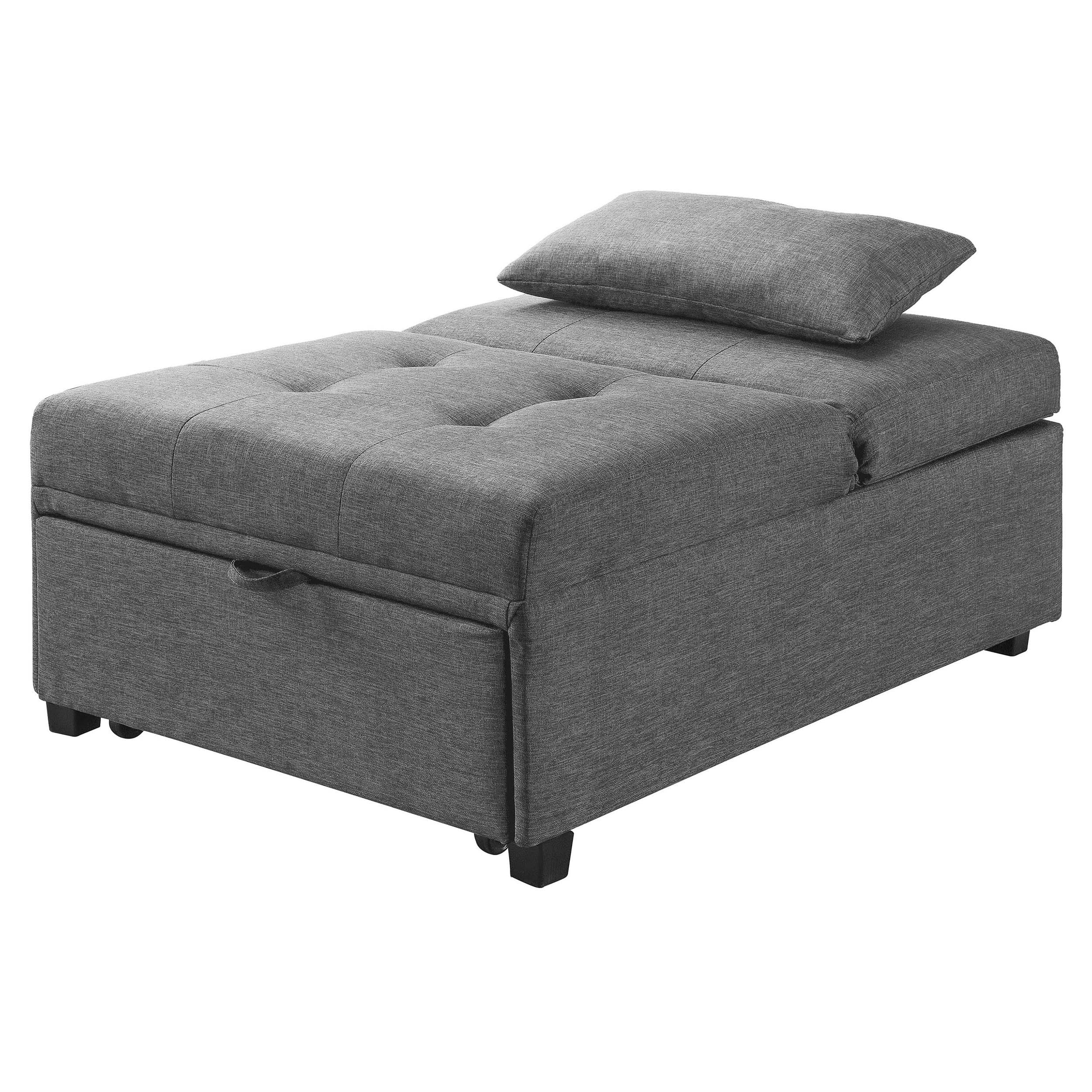 Furniture of America Lilian Contemporary Fabric Futon Ottoman in Gray - Modern Sleeper Sofa for Small Spaces, Living Room & Guest Room