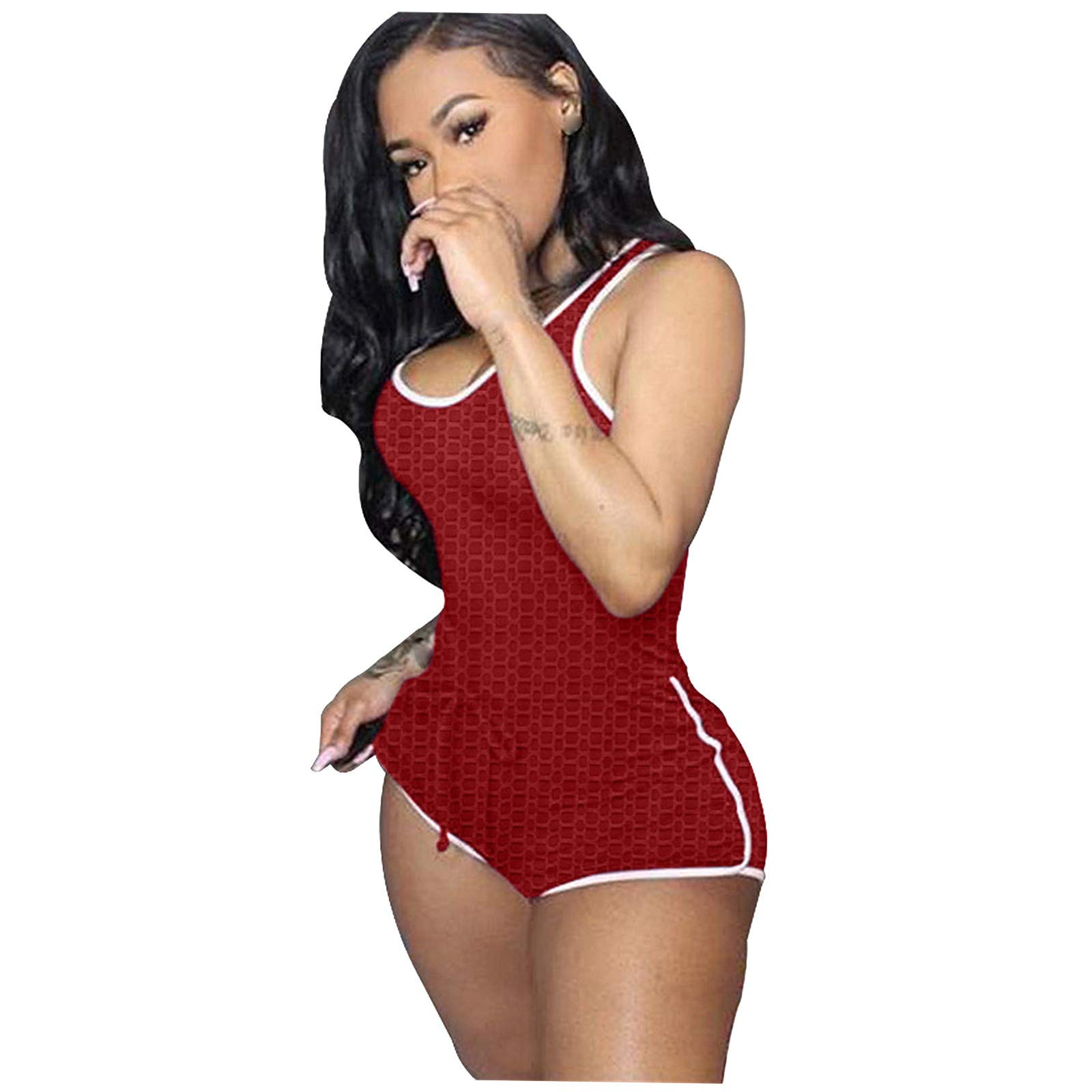 Tlzadwei Women's Sleeveless 3D Texture Short Jumpsuit - Sexy Bound Leggings Romper for Summer, Night Out, and Casual Wear