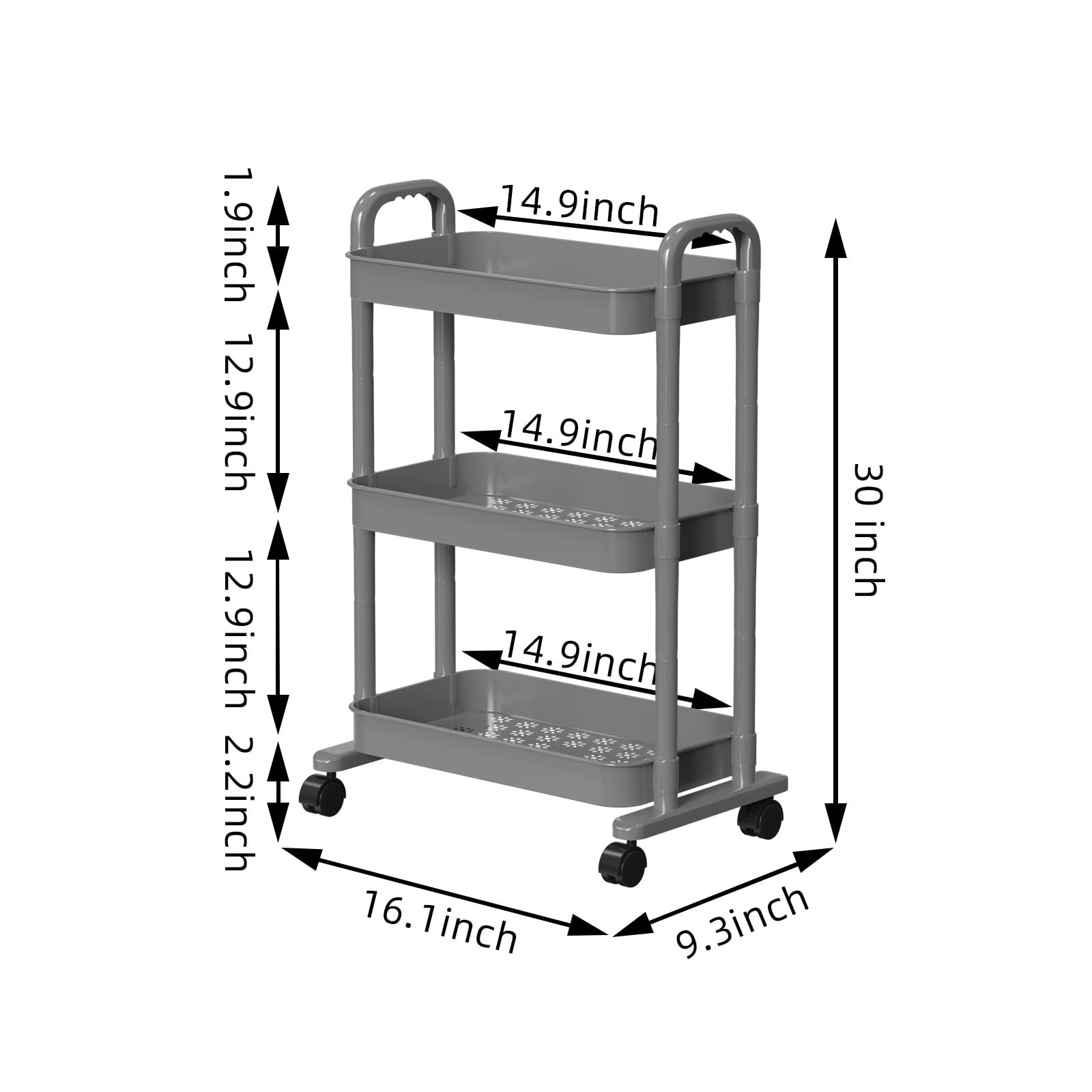 3-Tier Rolling Cart Organizer with Lockable Wheels - Multifunctional Kitchen Storage Cart, Mobile Utility Cart for Bathroom, Laundry & Living Room - Space-Saving Gray Shelving Unit | Perfect for Organizing Spices, Toiletries, Cleaning Supplies & Home Essentials