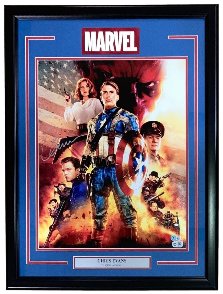 Chris Evans Autographed Captain America Framed 16x20 Collage Photo with BAS COA - Perfect for Marvel Collectors & Home Theater Decor