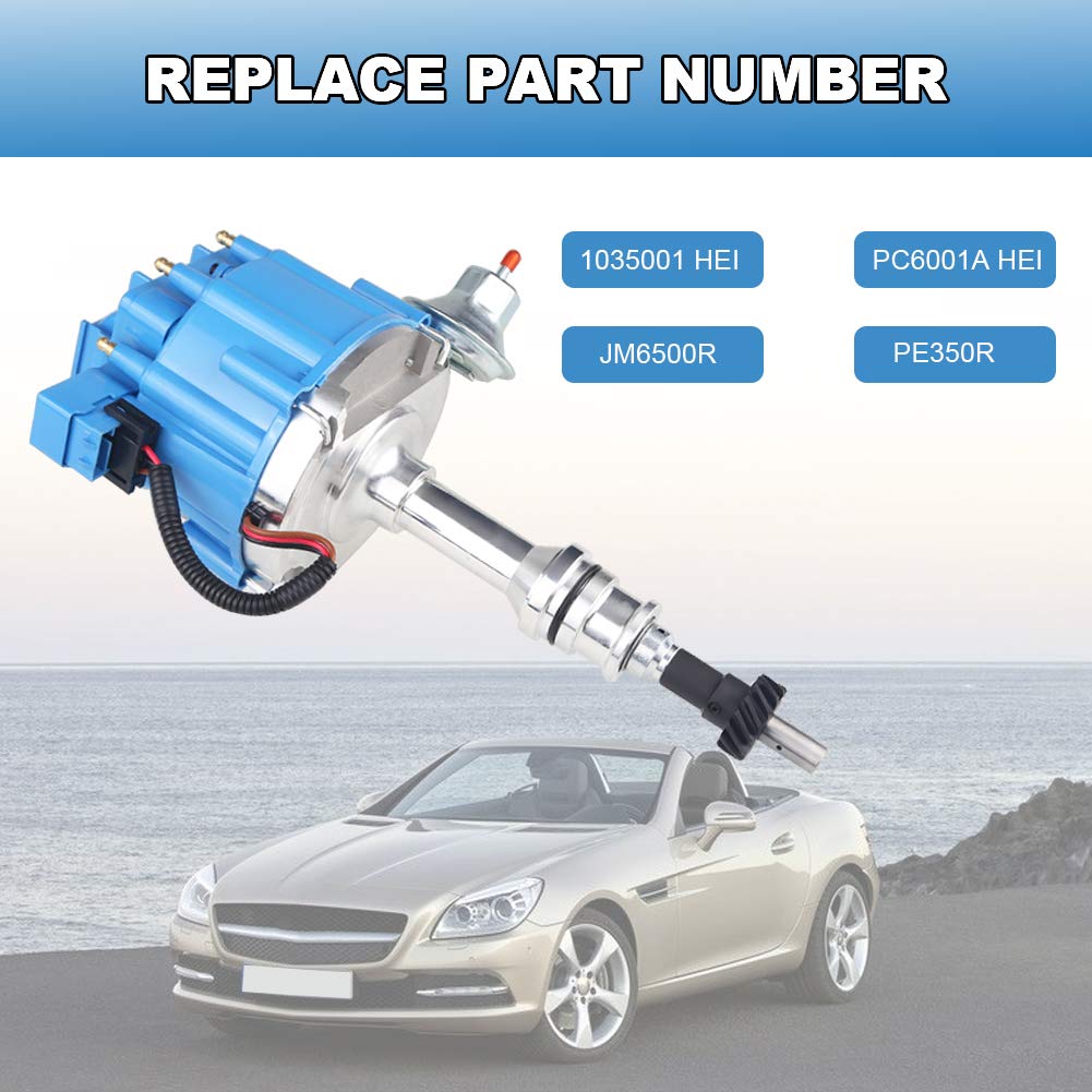 JDMON High Performance Ignition Distributor Compatible with Ford Big Block 351C 351M 400M 429 460 - 65k Coil, 7500RPM, Blue Cap (Replaces HEI 1046013 PE332U JM6506BL) - Ideal for Classic Car Restoration & High-Performance Engine Upgrades