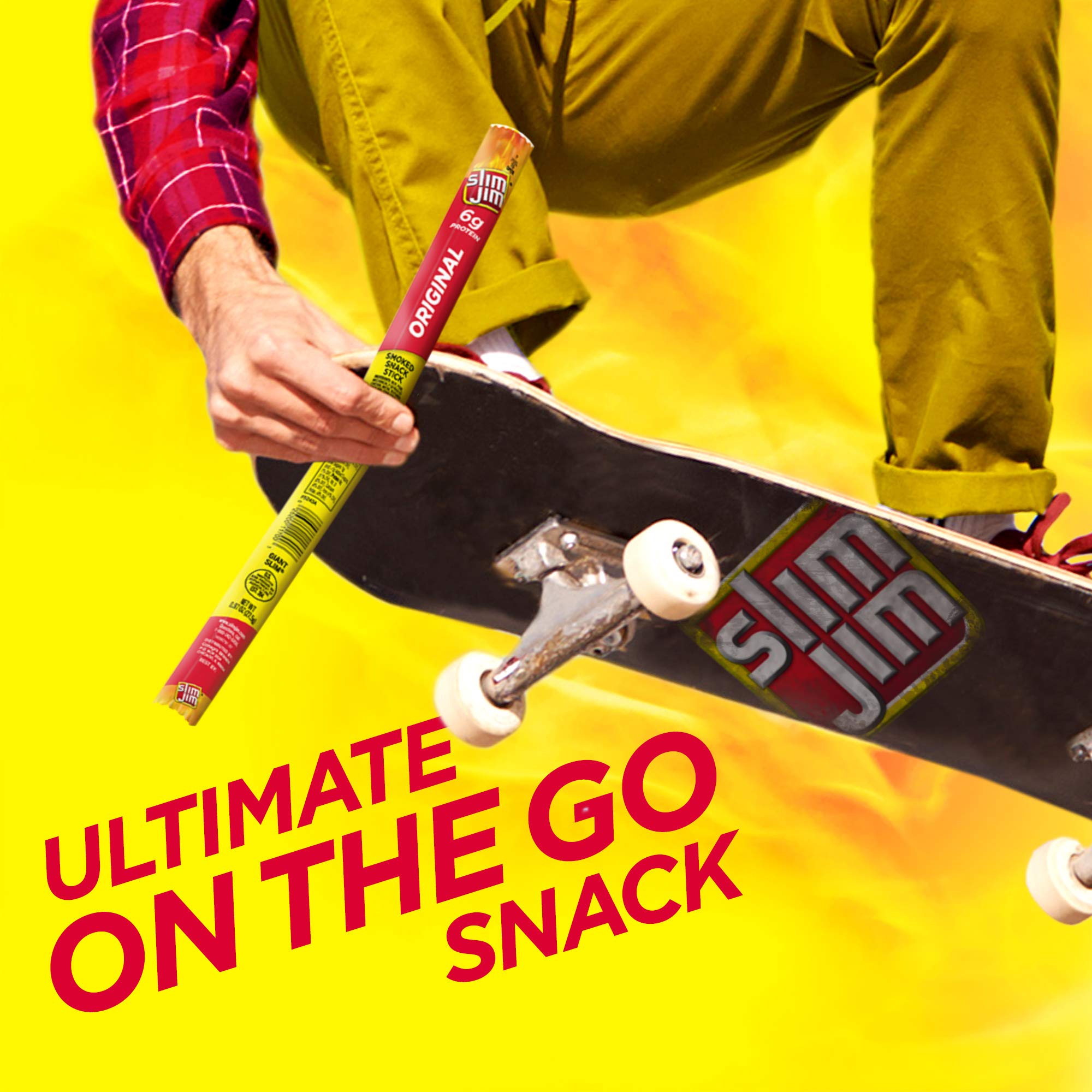 Slim Jim Giant Sized Original Snack Stick - 0.97oz Meat Snacks for School, Work & Travel | High Protein On-the-Go Snack for Road Trips, Hiking & Office Breaks