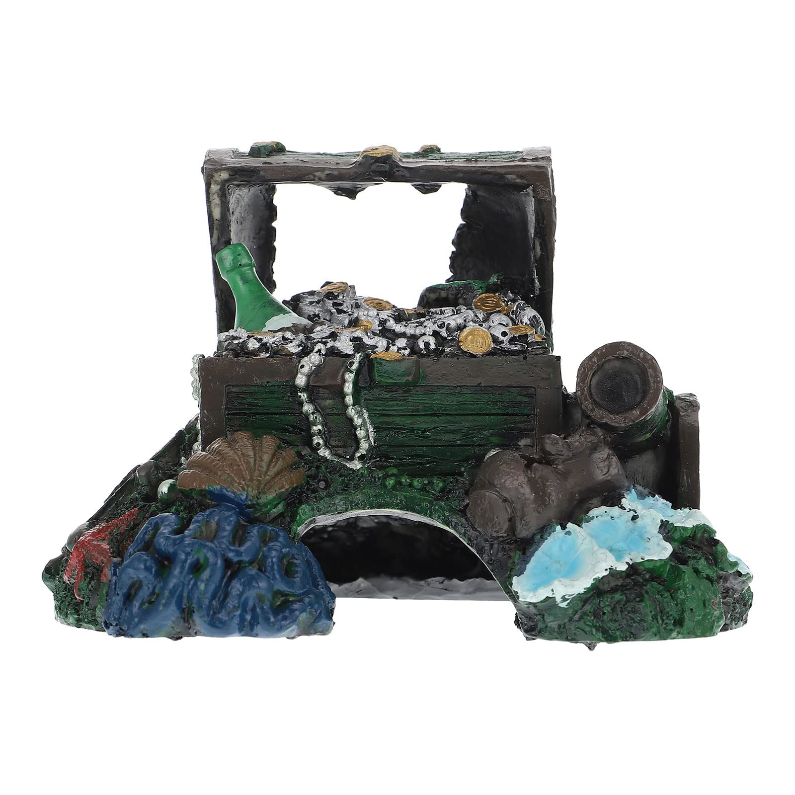 iplusmile Resin Fish Tank Treasure Chest Decoration - Small Aquarium Ornament for Betta, Goldfish & Tropical Fish Tanks - Enhances Underwater Scenery & Provides Hiding Spots for Fish