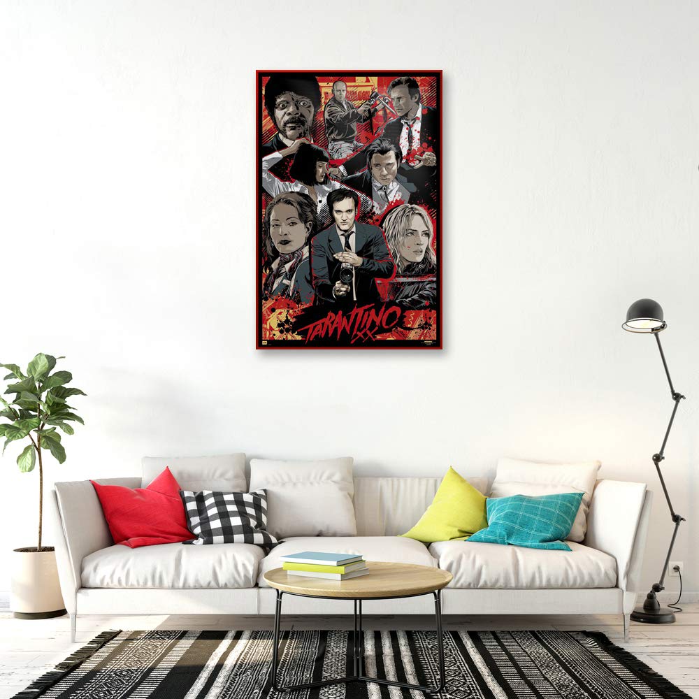 Framed Quentin Tarantino Movie Poster - 24x36 Inches Tarantino XX Print (Pulp Fiction, Kill Bill) - Perfect for Home Theater, Man Cave & Movie Lover Gifts