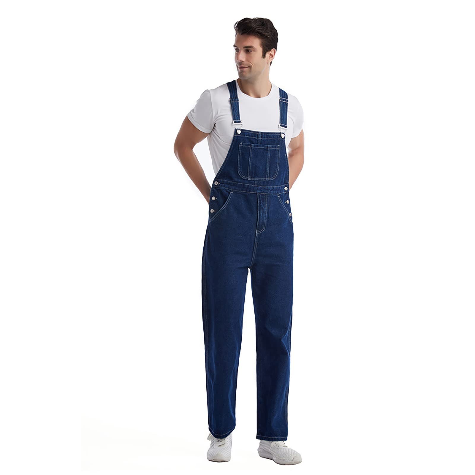 **Men's Distressed Denim Jumpsuit - Black Bib Overalls with Suspenders | Casual Workwear & Street Style Outfit**    (优化说明：   1. 关键词优化：突出核心词 