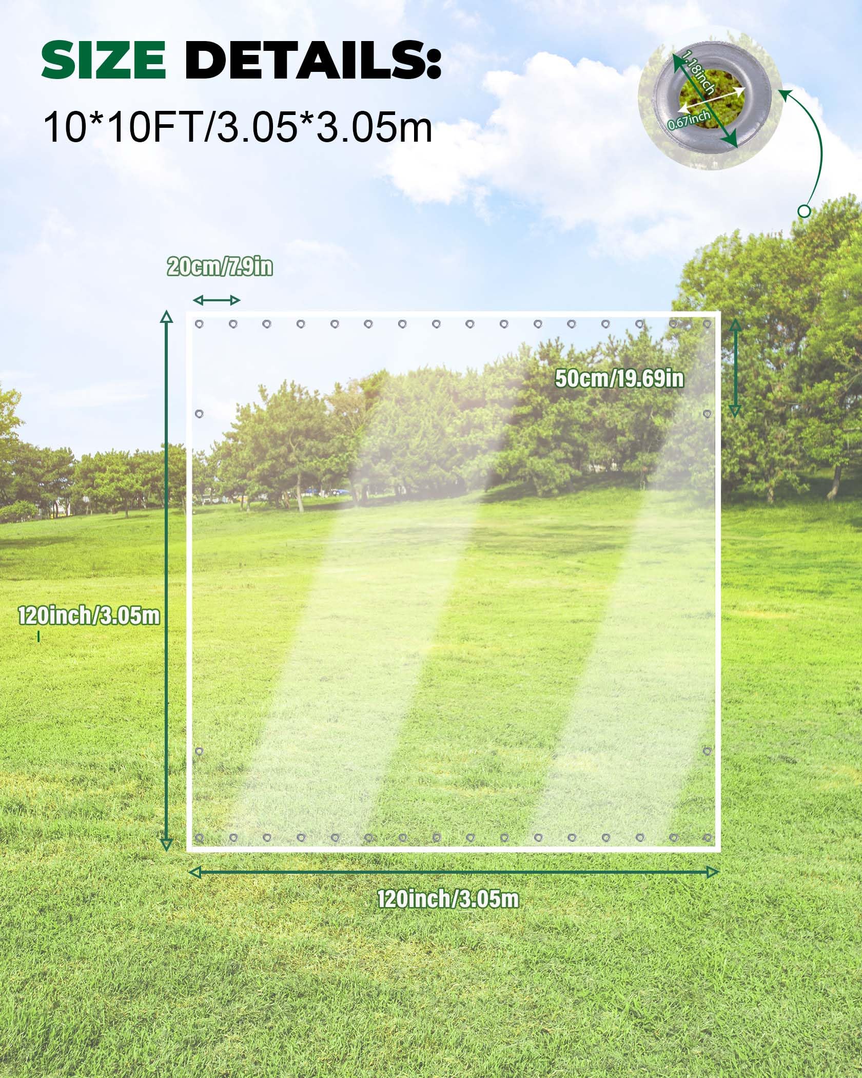 10'x10' Heavy Duty Clear Vinyl Tarp - 19oz Waterproof Outdoor Curtain with Grommets for Patio, Gazebo, Balcony & Pergola | UV Resistant Transparent Enclosure for Sun Protection & Privacy