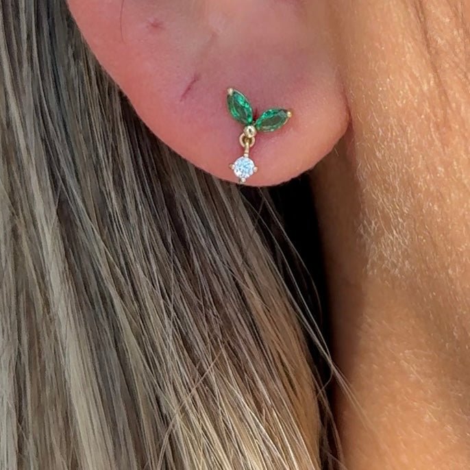 14K Yellow Gold Emerald Double Marquise Drop Earrings for Women – Elegant Dangle Earrings for Weddings, Parties & Special Occasions