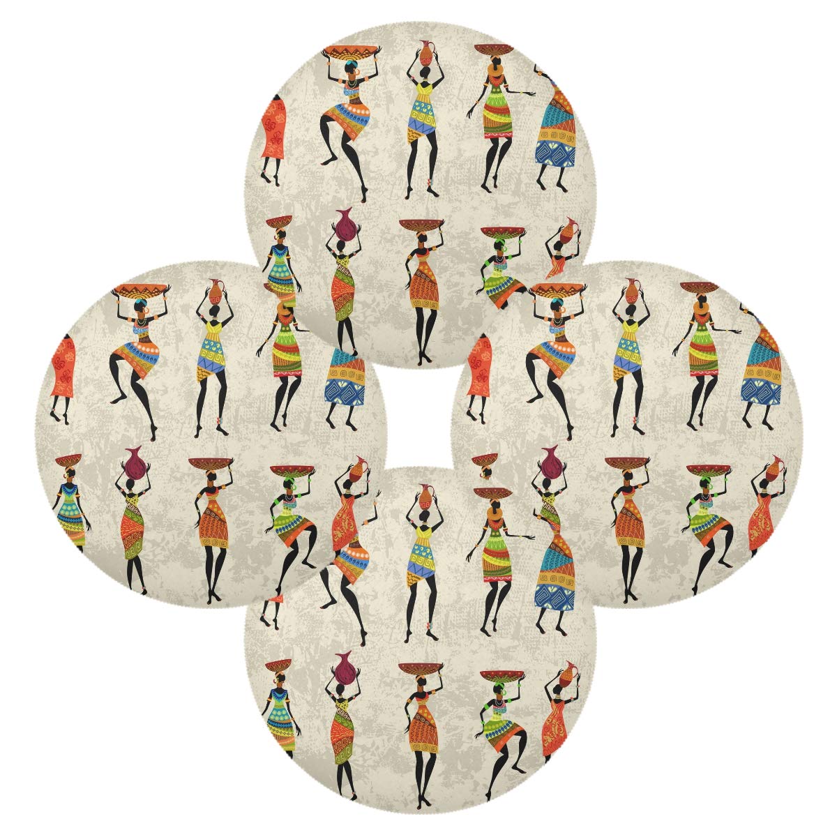 African Woman Grunge Holiday Non-Slip Round 15.4 Inch Table Mats Set of 6 for Kitchen and Dining Room