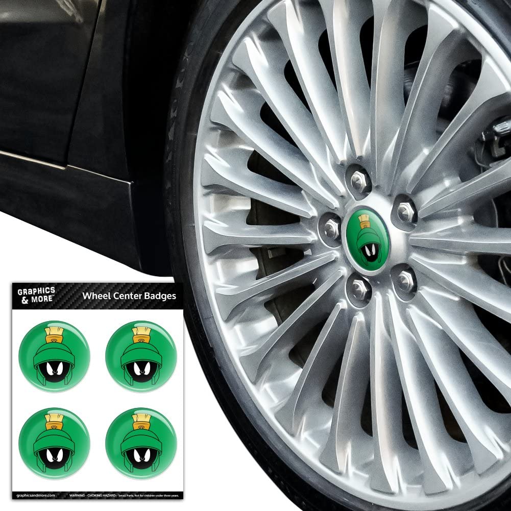 Looney Tunes Marvin The Martian Tire Wheel Center Caps - Resin-Topped Badge Stickers for Cars & Trucks | Custom Hubcap Decoration Accessories