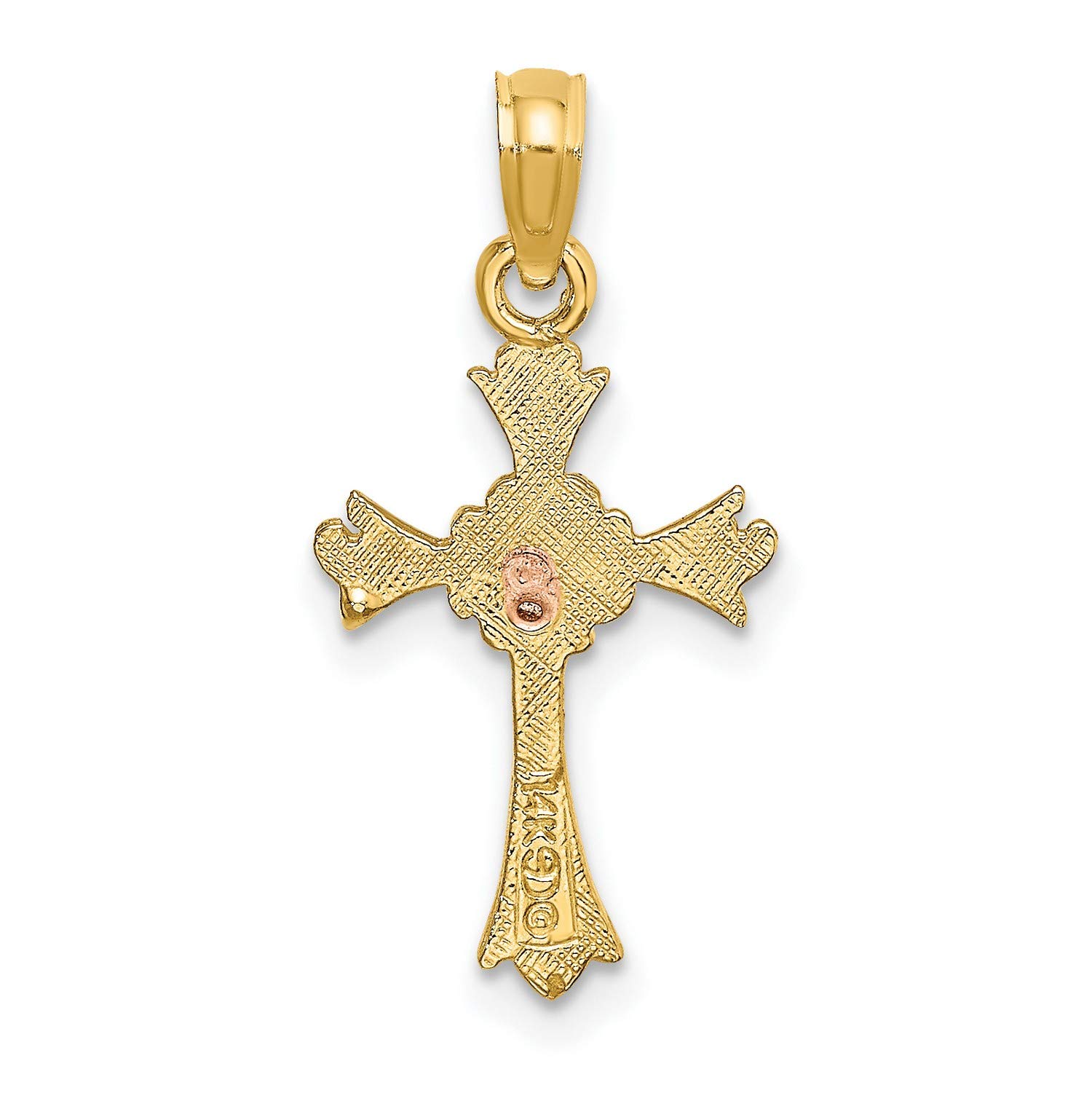 14K Yellow Two-Tone Gold Cross Flower Charm Pendant - Elegant Religious Jewelry for Women, Perfect for Gifts, Weddings & Everyday Wear