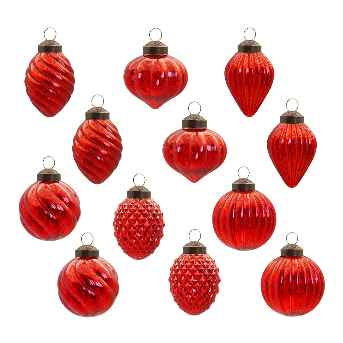 Antique Glass Christmas Ornaments - Red Set of 12 for Holiday Decor