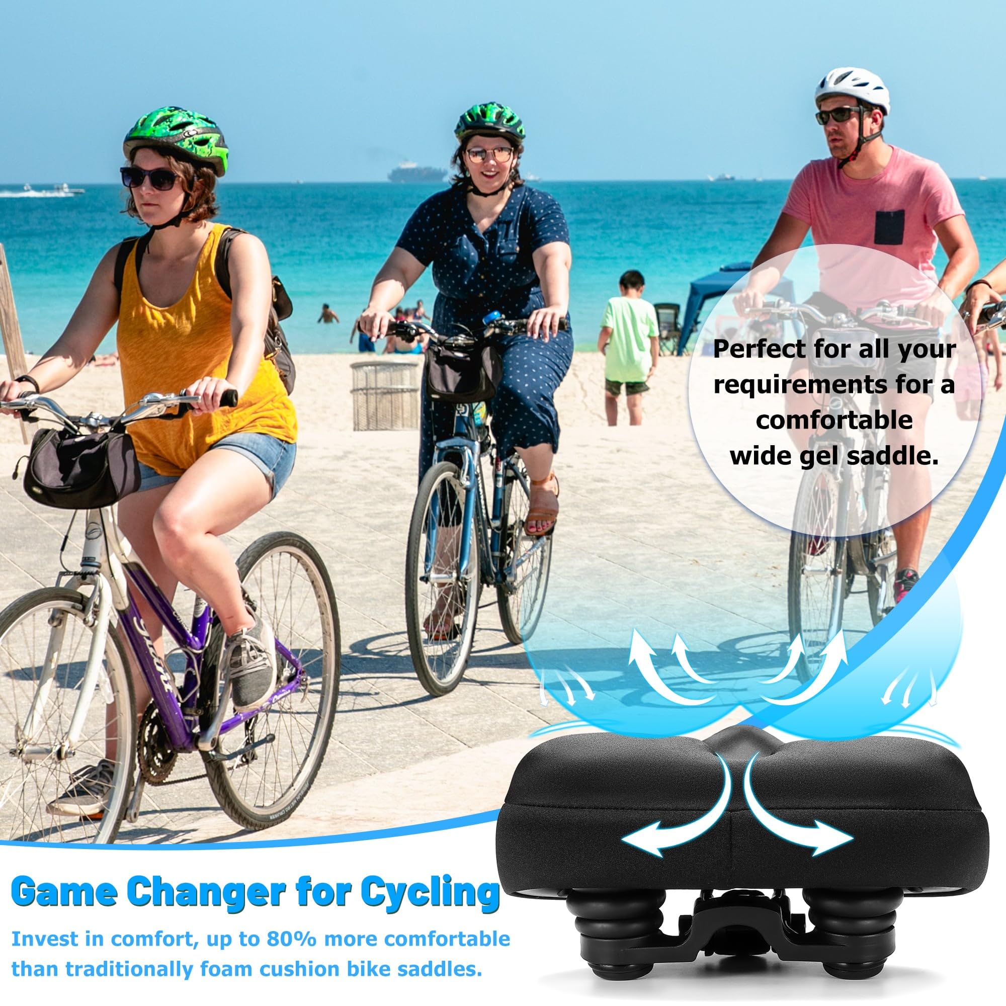 **Extra Wide Comfortable Gel Bike Seat for Men & Women - Oversized Bicycle Saddle Cushion with Soft Padding - Perfect Replacement for Peloton, Exercise, Mountain, Cruiser & City Bikes - Ideal for Long Rides & Indoor Cycling**
