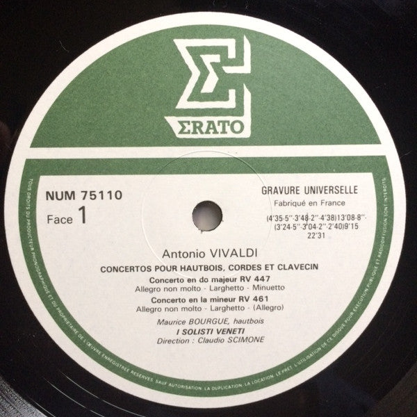 Antonio Vivaldi Concerti Per Oboe, Archi E Cembalo (RV 447-453-457-461-463) LP Record - Maurice Bourgue, I Solisti Veneti, Claudio Scimone - VG+ Condition | Baroque Music Collection for Classical Enthusiasts & Vinyl Collectors