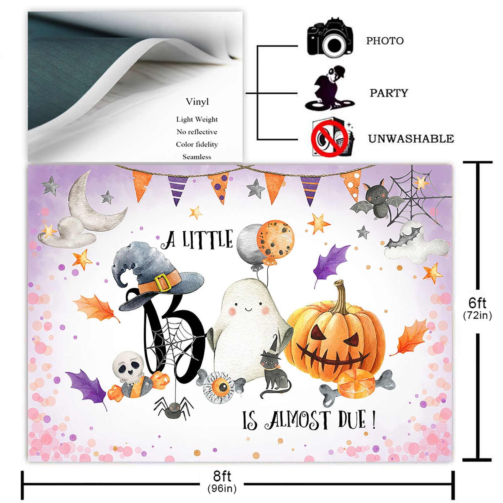 Neutral Halloween Pumpkin Baby Shower Backdrop - 8x6ft Photo Backdrop for Baby Shower Decorations, Gender Reveal Party & Newborn Photoshoot | A Little Boo is Almost Due Theme