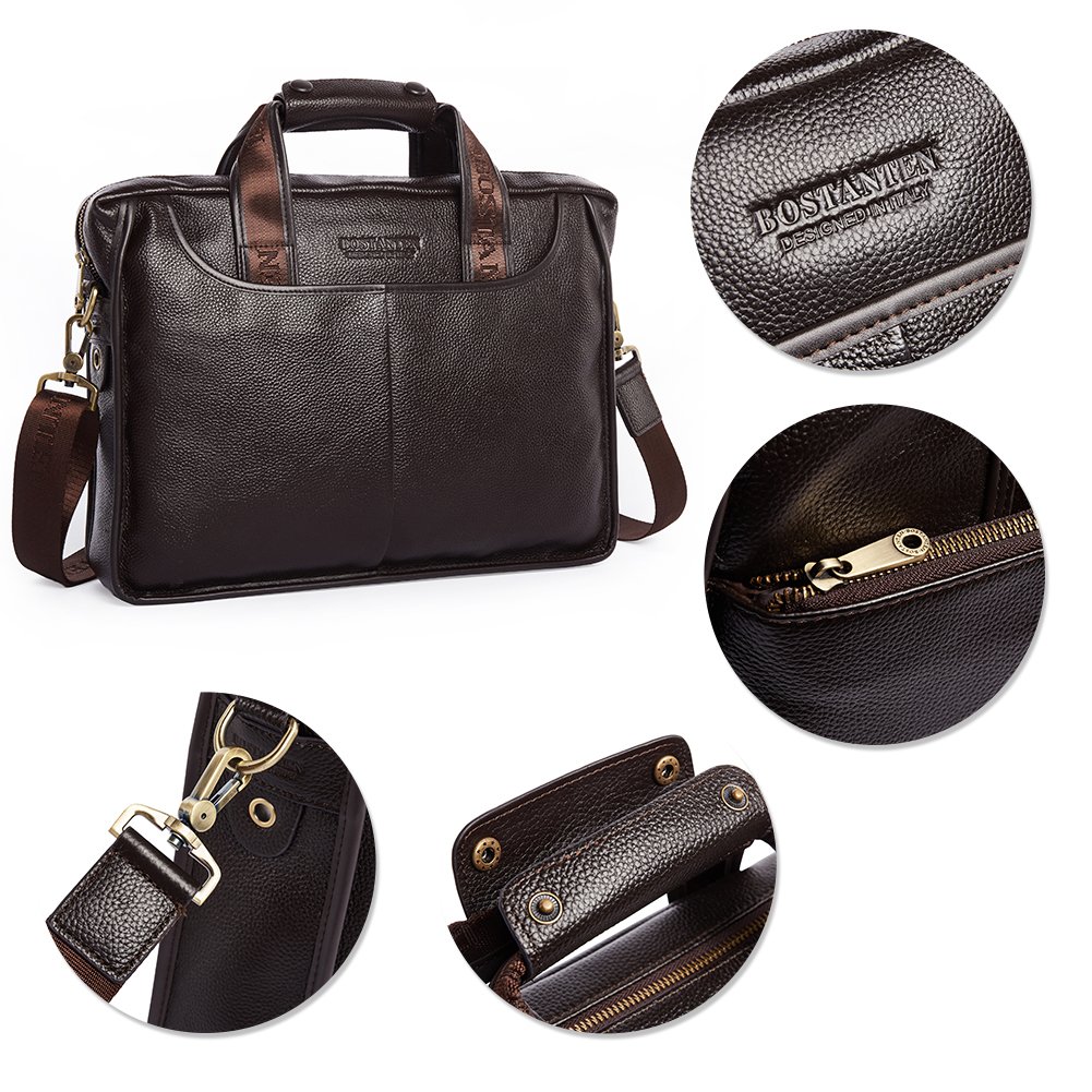 Premium BOSTANTEN Genuine Leather Briefcase for Men - Stylish Messenger Bag for Business, Office & Travel - Durable Laptop Bag with Multiple Pockets for Professionals & Commuters