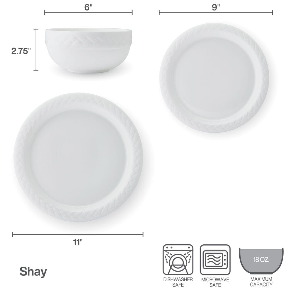 Shay 12-Piece Dinnerware Set - Porcelain Plates, Bowls, Mugs for 4 People - Elegant Tableware for Family Dinners, Parties & Daily Use