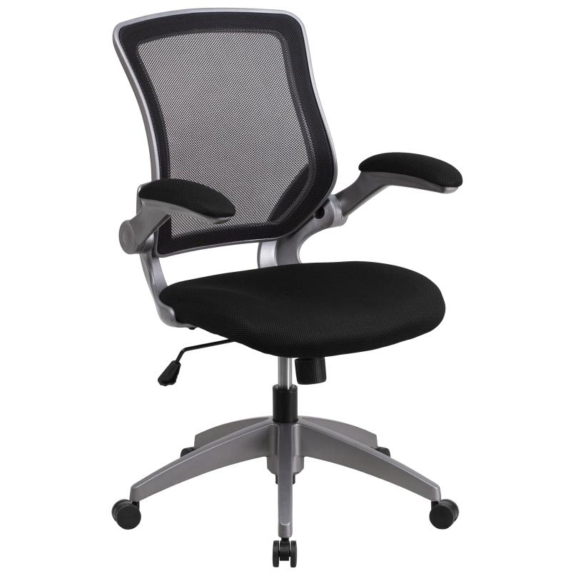 Ergonomic Mesh Office Chair with Flip-Up Arms - Mid Back Swivel Task Chair with Gray Frame for Home & Office Workspace Comfort