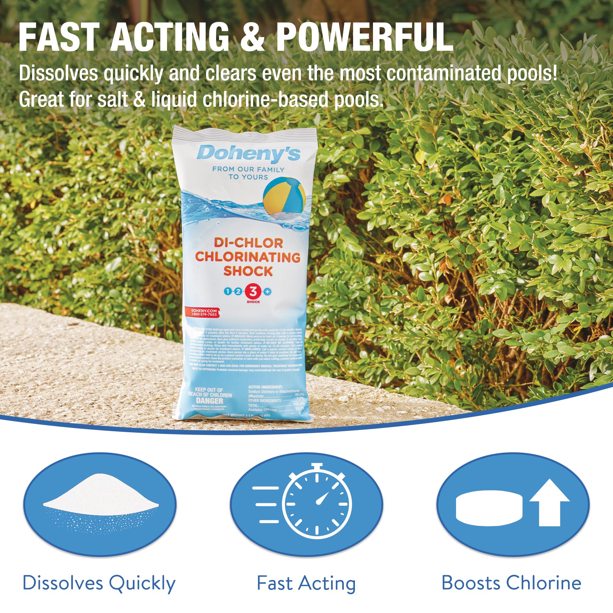 Doheny's Di-Chlor Shock Pool Chlorine - 12 Pack of 1 lb. Bags for Swimming Pool Maintenance & Water Treatment