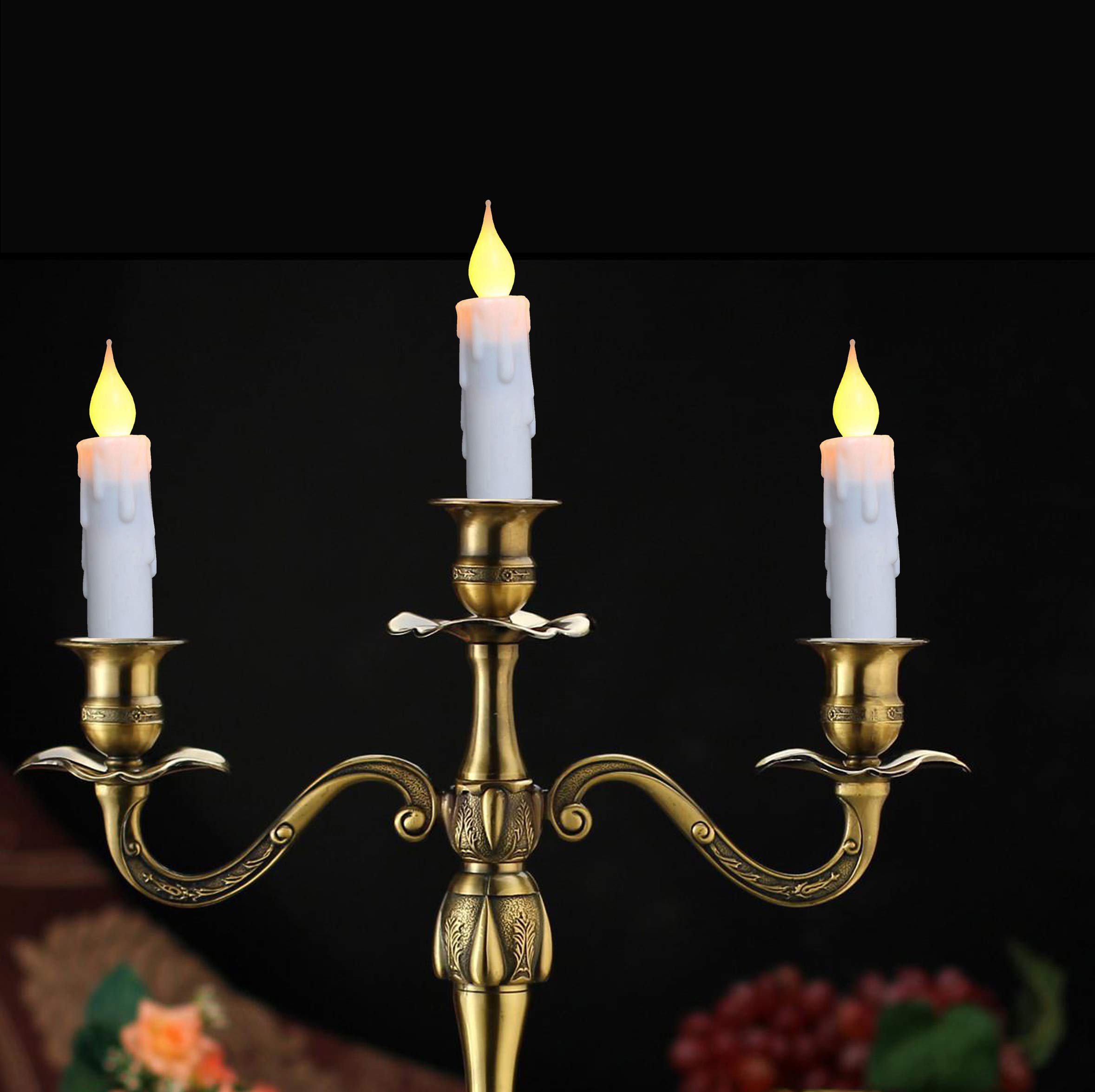 Battery Operated Flameless Taper Candles - 4.75 Inch White Short Candles with Realistic Flickering Flame & Timer - Safe LED Candlesticks for Fireplace, Christmas, Halloween, Wedding, and Home Decor