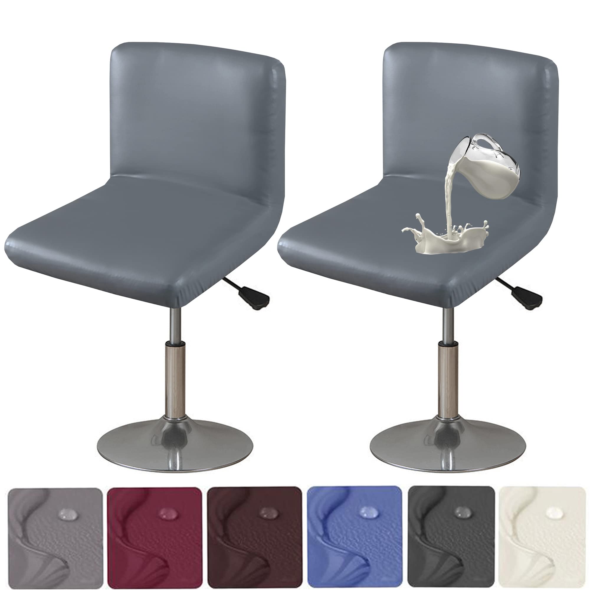 Stretch Waterproof PU Bar Stool Covers 2-Pack - Washable Slipcovers for Low Back Chairs, Home & Bar Use