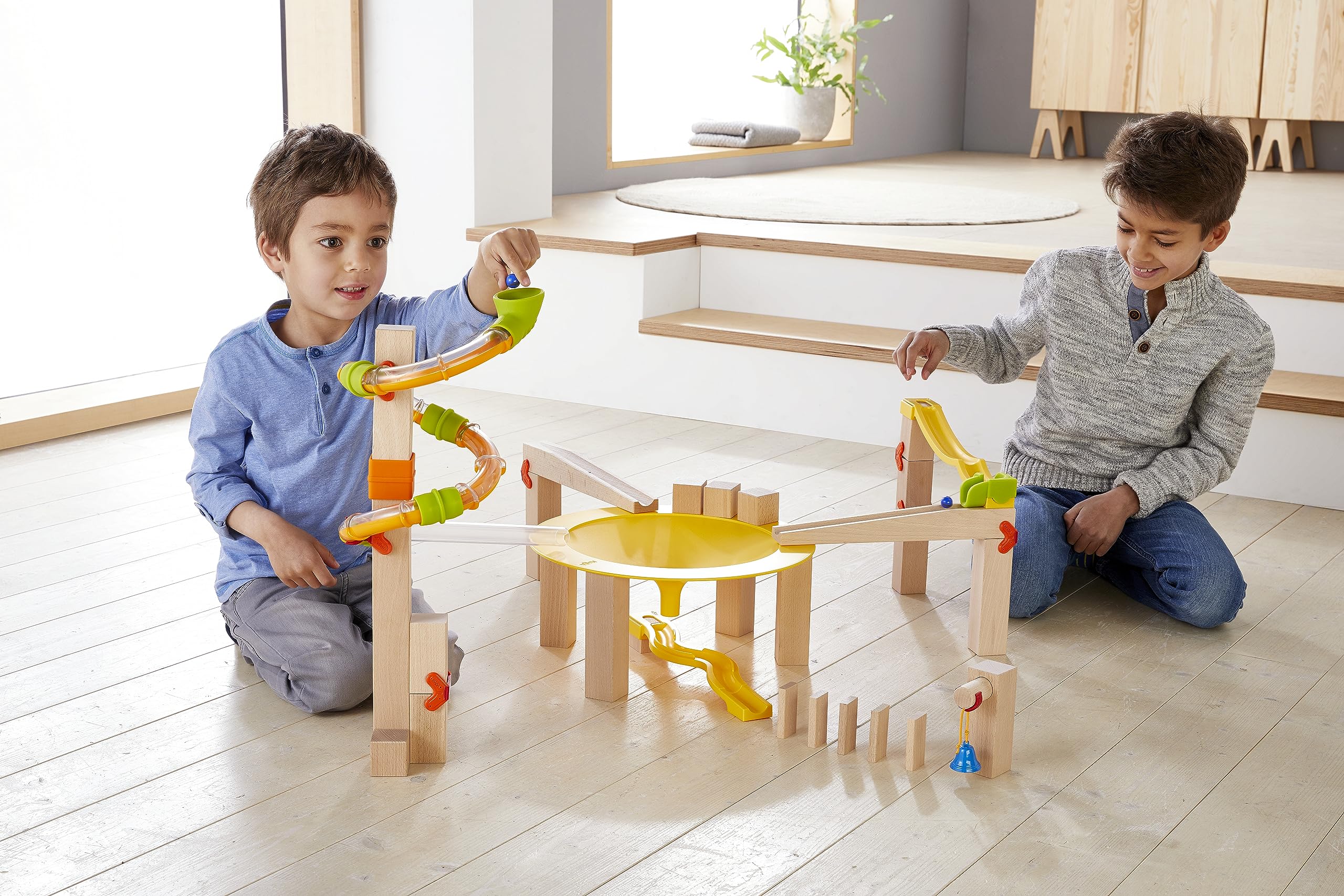 Premium HABA Ball Track Basic Pack Funnel Jungle - German-Made Wooden Marble Run Toy with Plastic Elements for Kids | STEM Learning Toy for Toddlers & Preschoolers | Perfect for Indoor Playrooms, Daycares & Montessori Classrooms
