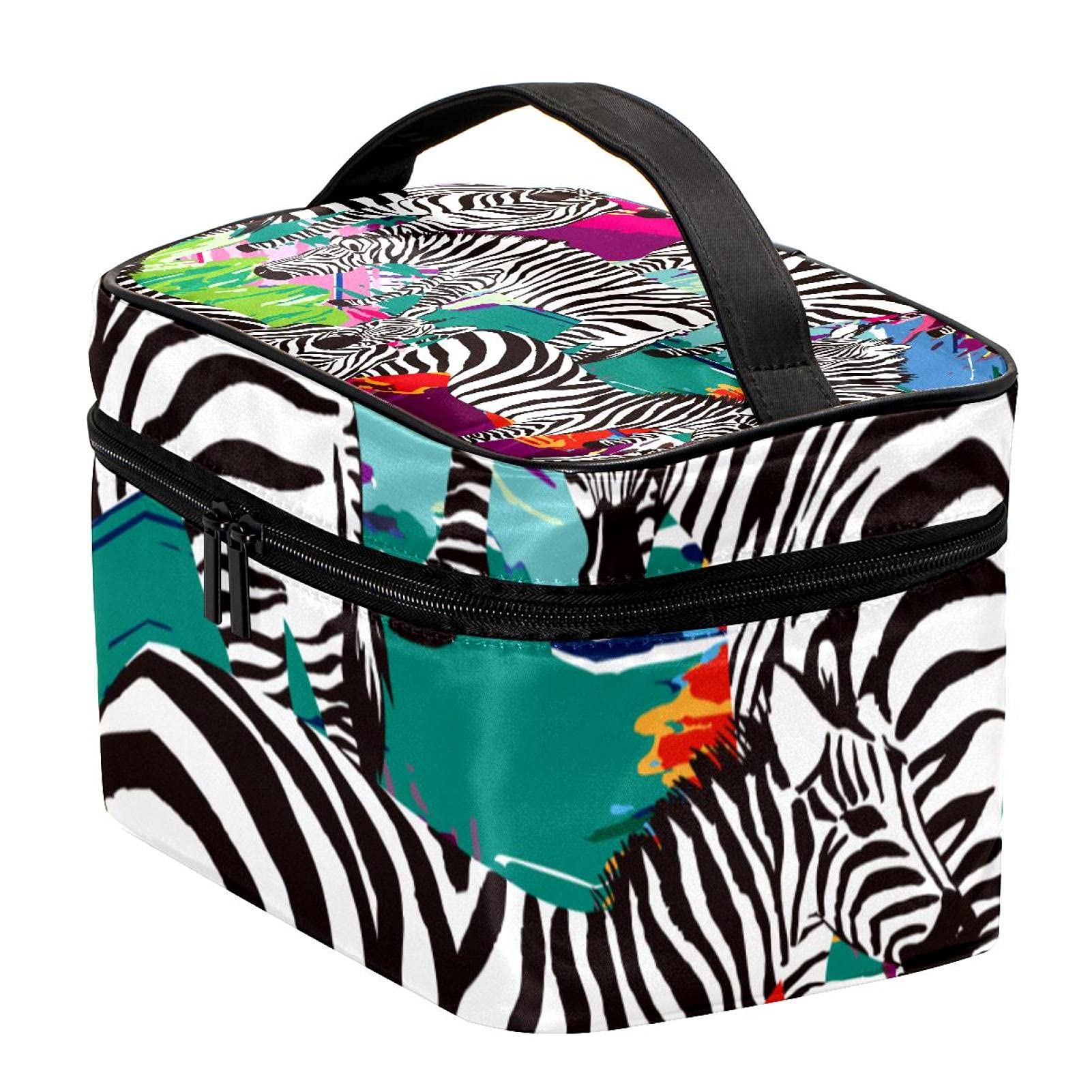 Zebra Print Large Travel Makeup Bag - Multi-Colored Cosmetic Organizer with Zipper - Waterproof Toiletry Case for Women & Girls - Perfect for Vacation, Gym, and Daily Essentials Storage