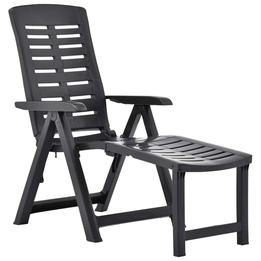 CHARMMA Folding Sun Lounger - Lightweight Plastic Chaise Lounge Chair with Adjustable Backrest, Anthracite Color - Perfect for Beach, Poolside, Patio, and Backyard Relaxation