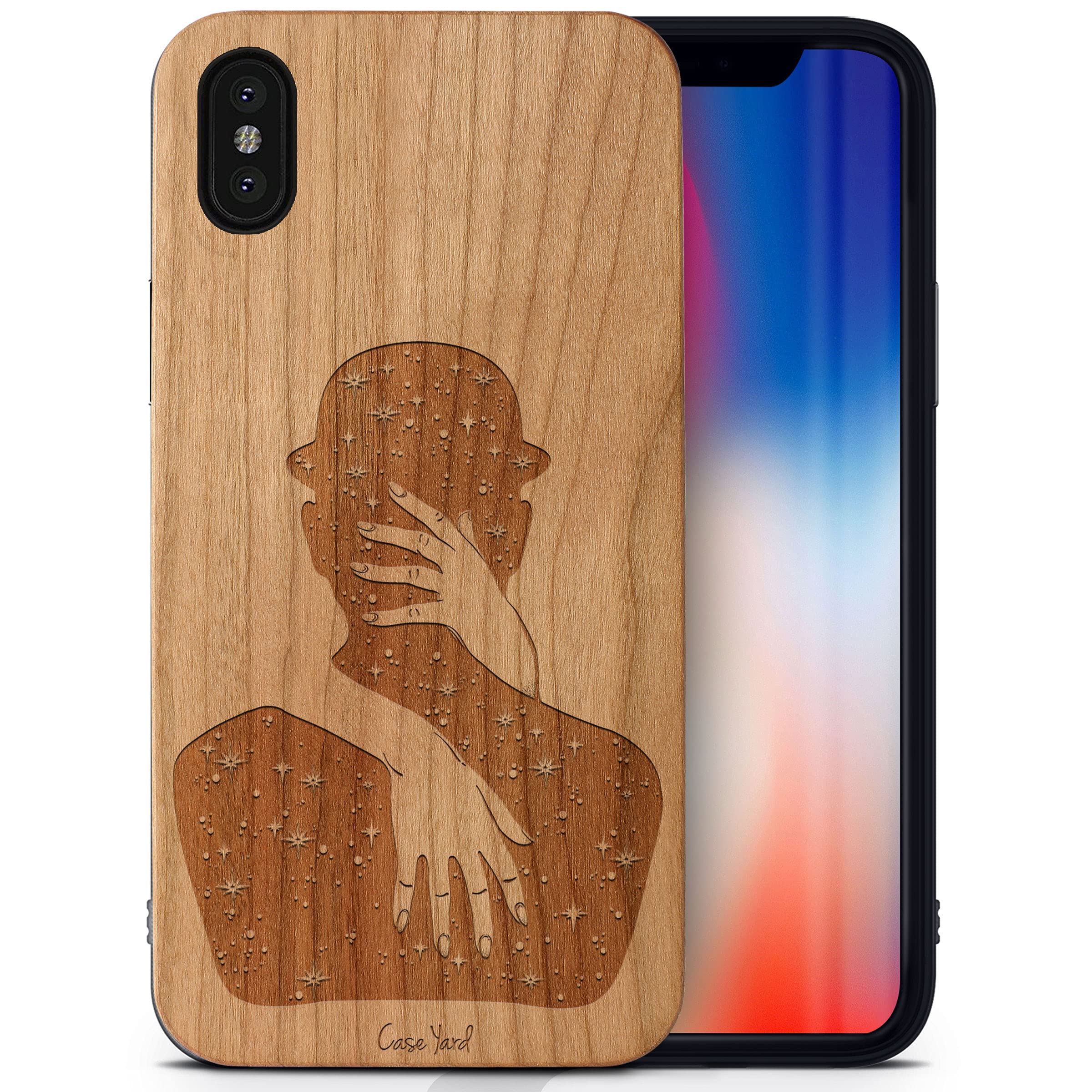 CaseYard Cherry Wood iPhone X Case - Laser Engraved Mystic Lady Design | Slim Fit Shockproof Protective Cover for Men & Women | Perfect for Outdoor Adventures & Daily Use