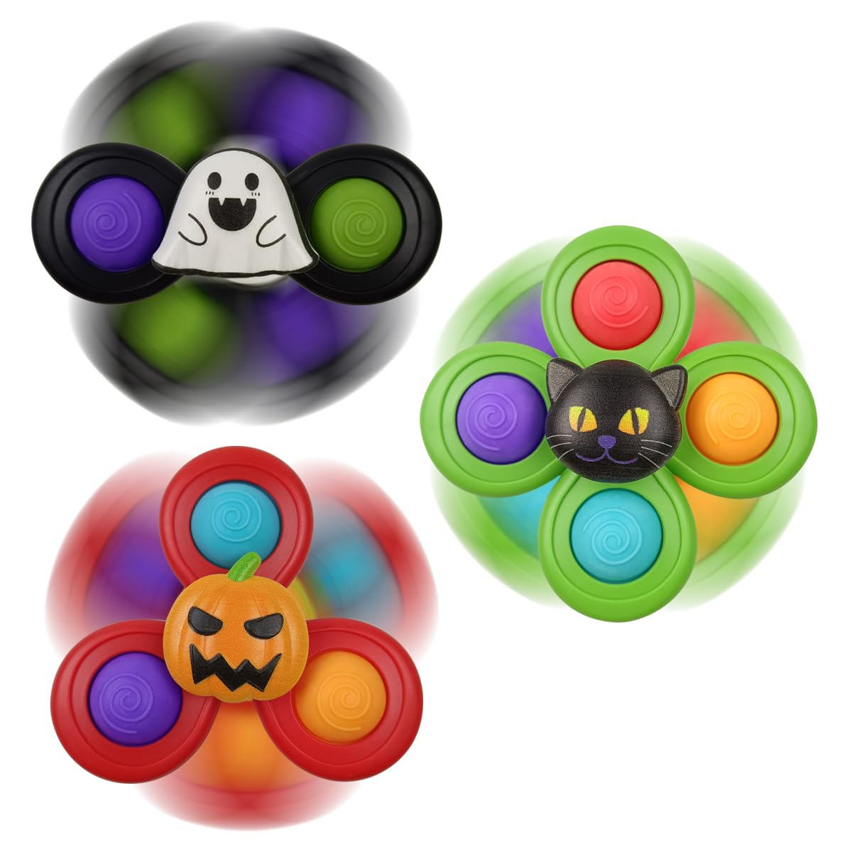 Jofan 3 Pack Halloween Suction Cup Spinner Toys - Sensory Bath Toys for Toddlers & Kids, Halloween Party Favors, Trick or Treat Gifts (Perfect for Bathtime Play, Classroom Rewards & Holiday Goodie Bags)
