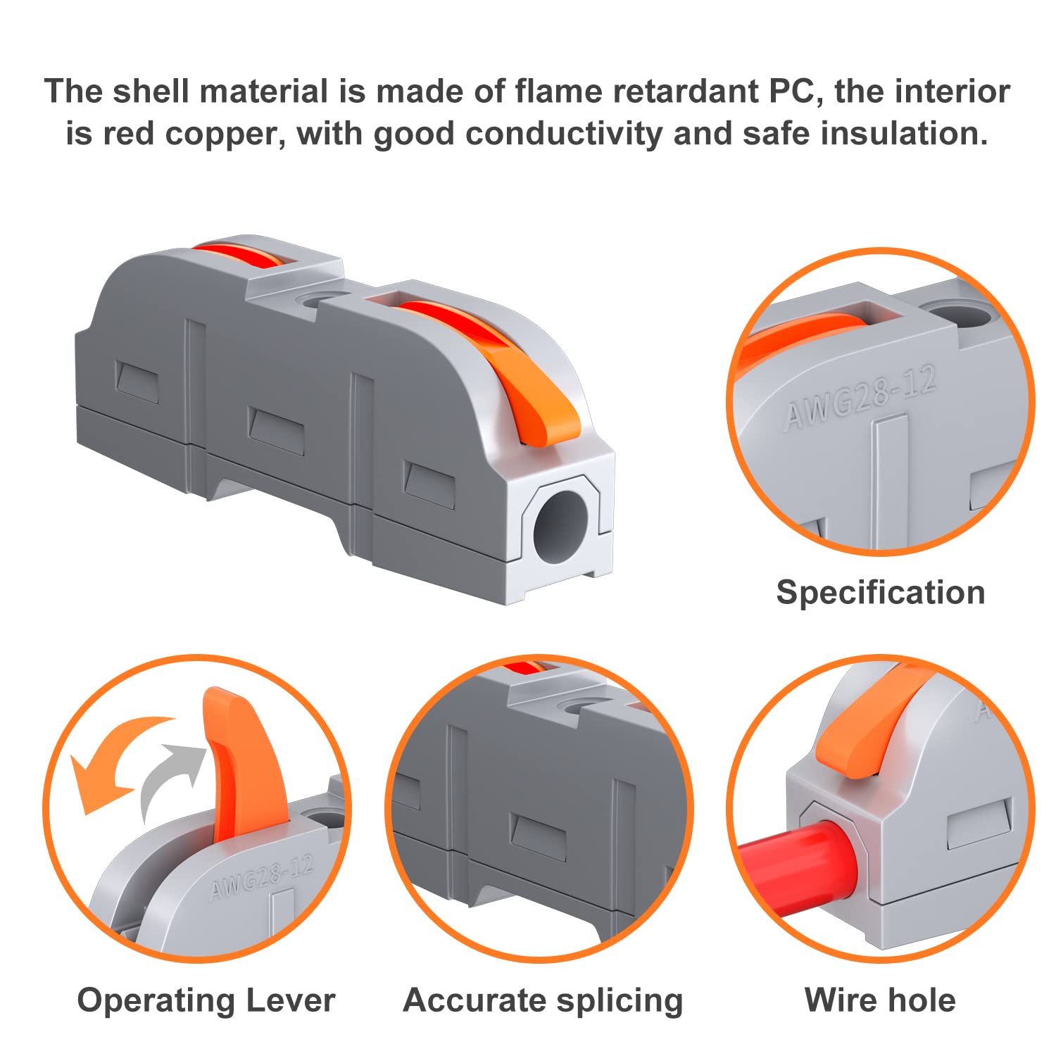 60 PCS Lever Wire Connectors Kit - 1 to 1 Inline Electrical Connectors, Push-in Quick Connect for 28-12 AWG Wires - Compact Splicing Solution for Home Electrical Projects, DIY Repairs & Automotive Wiring