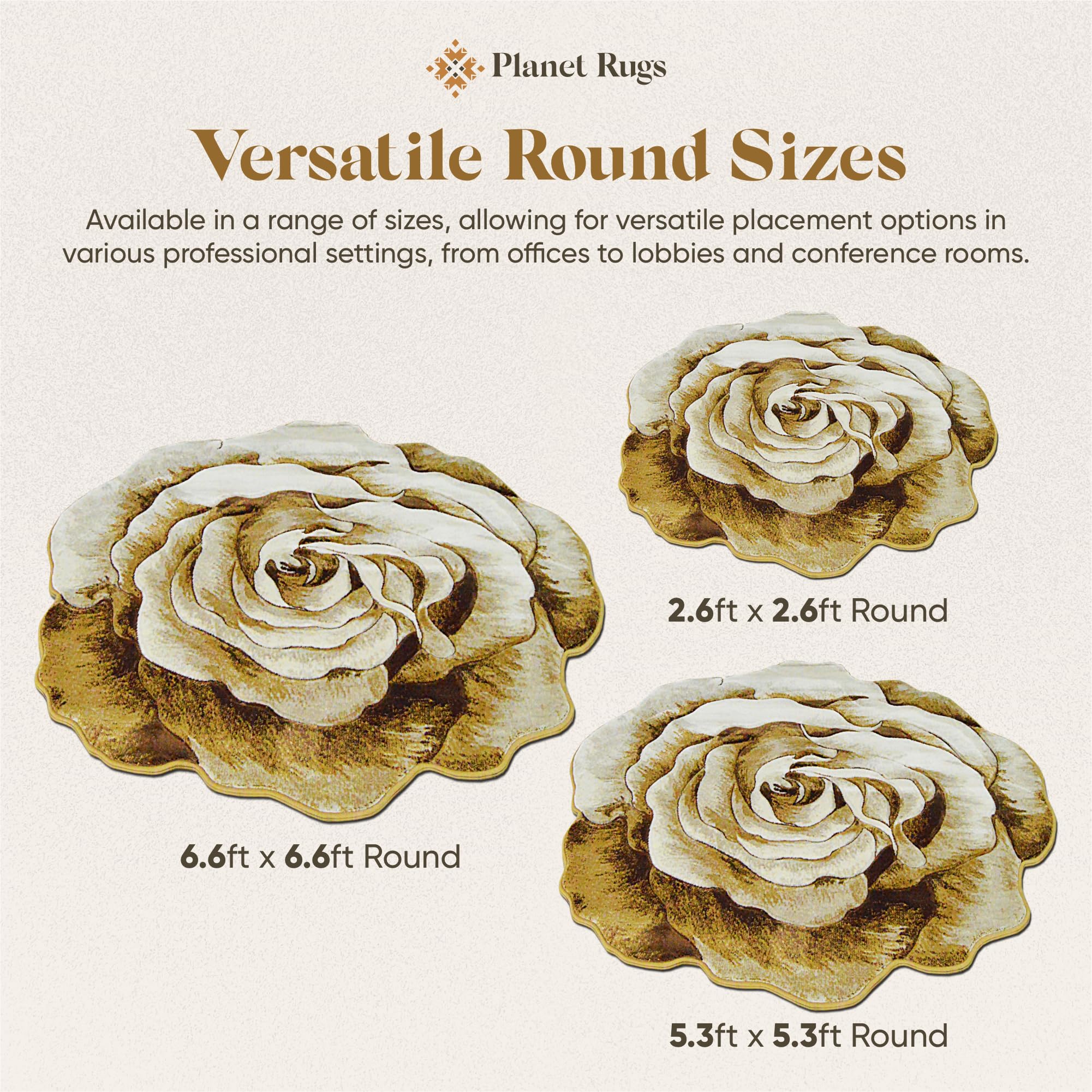 5ft Round Rose Area Rug - Plush Flower Shaped Carpet for Bedroom & Living Room | Soft Girly Circle Rug in Beige 304 | Perfect for Boho Decor, Nursery Floor & Cozy Home Accent