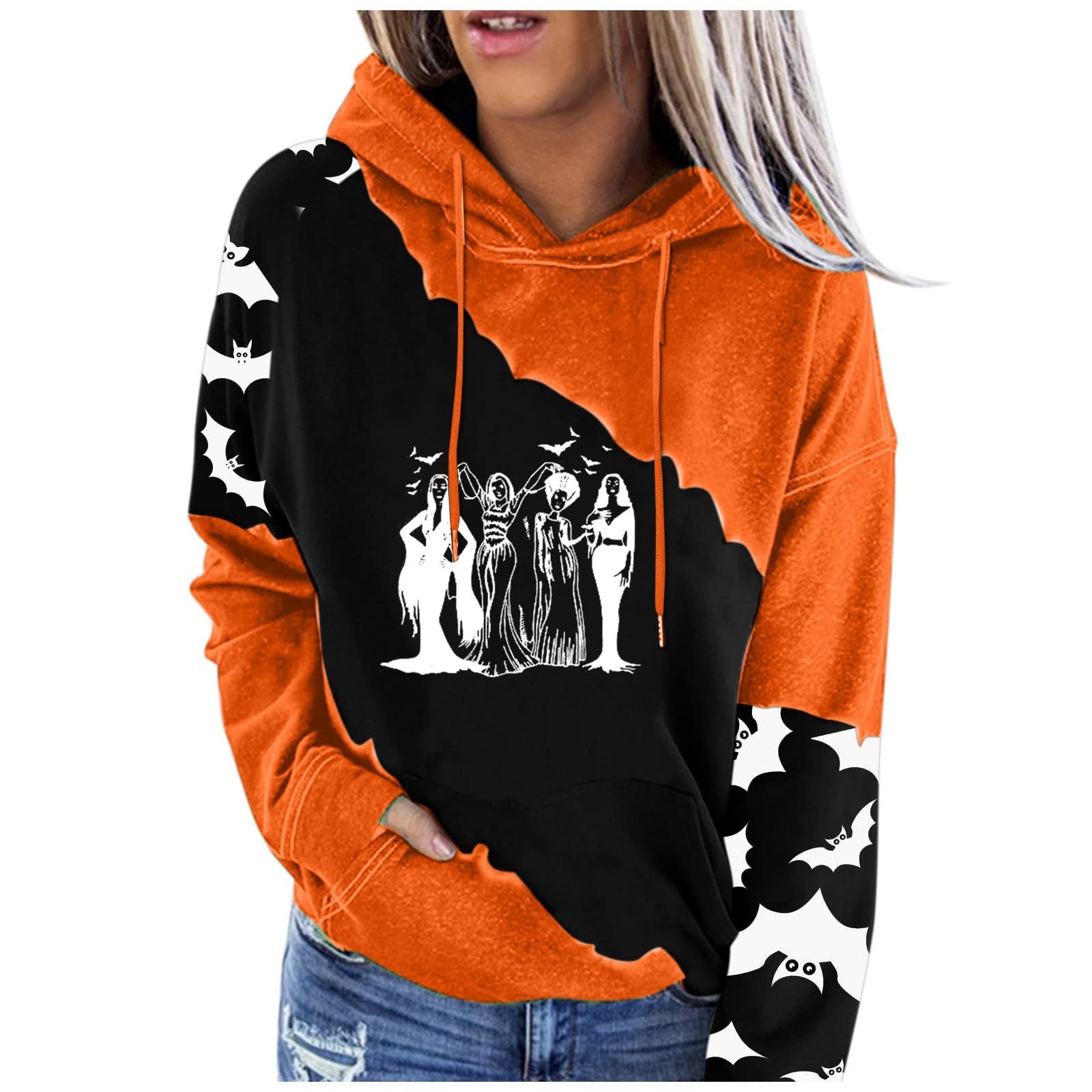 Women's Halloween Graphic Print Zip Up Hoodie - Athletic Pullover Sweater for Casual Wear, Gym & Fall Fashion