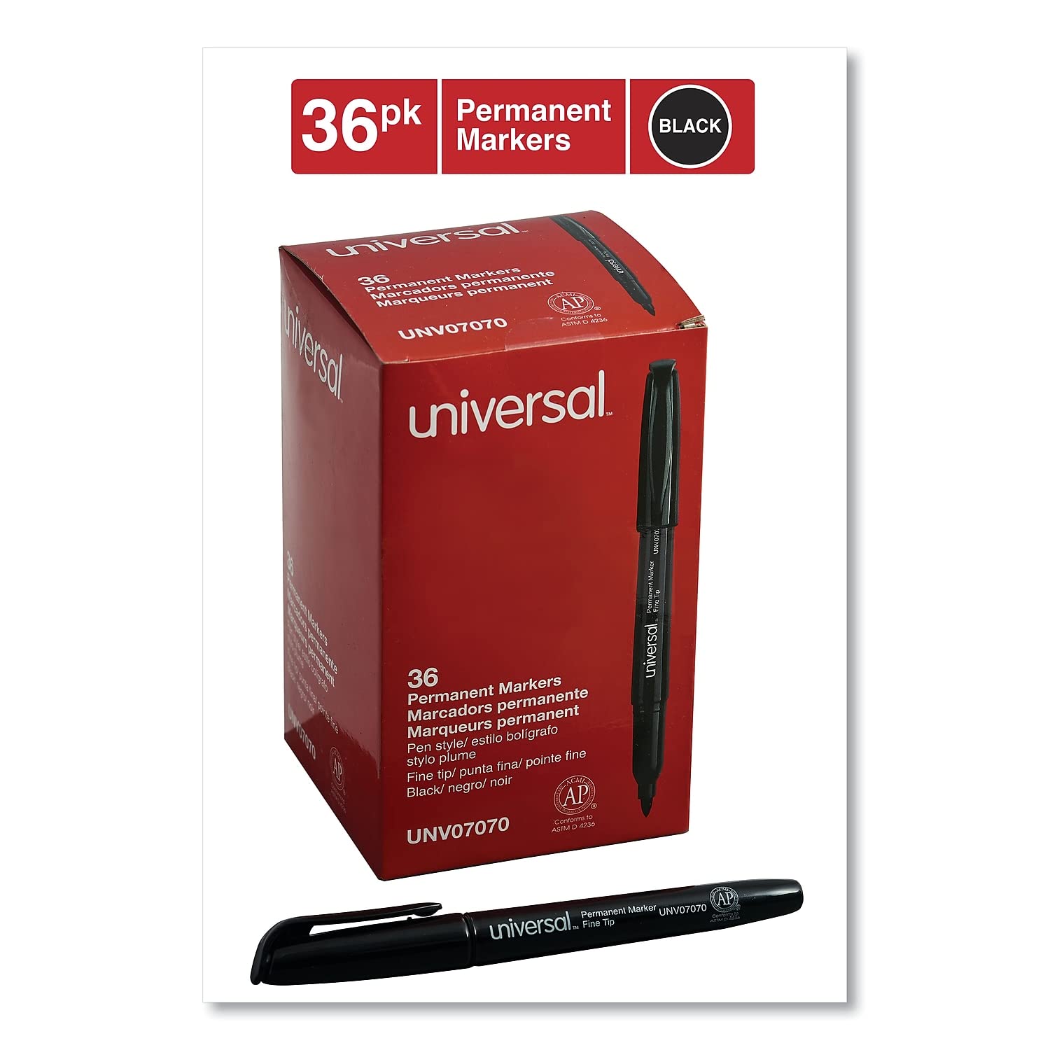 Universal 07070 Fine Point Permanent Marker Pen - Black Ink, 36 Pack - Ideal for Office, School, Labeling & DIY Projects