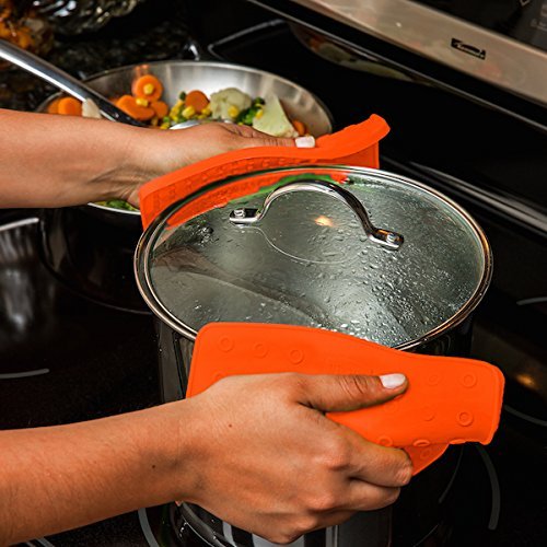 Premium Silicone Pot Holders - Heat Resistant Kitchen Trivets for Hot Pans (7x7in, Orange Pair) - Perfect for Baking & Cooking Safety
