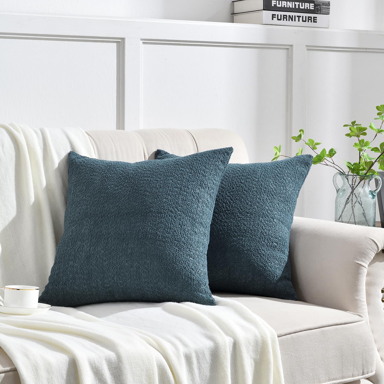 Cozy Boucle-Like Textured Throw Pillow Cover - 24x24 Inches, Smoky Blue - Soft Decorative Cushion for Sofa, Couch & Bed - Perfect for Living Room, Bedroom & Home Decor