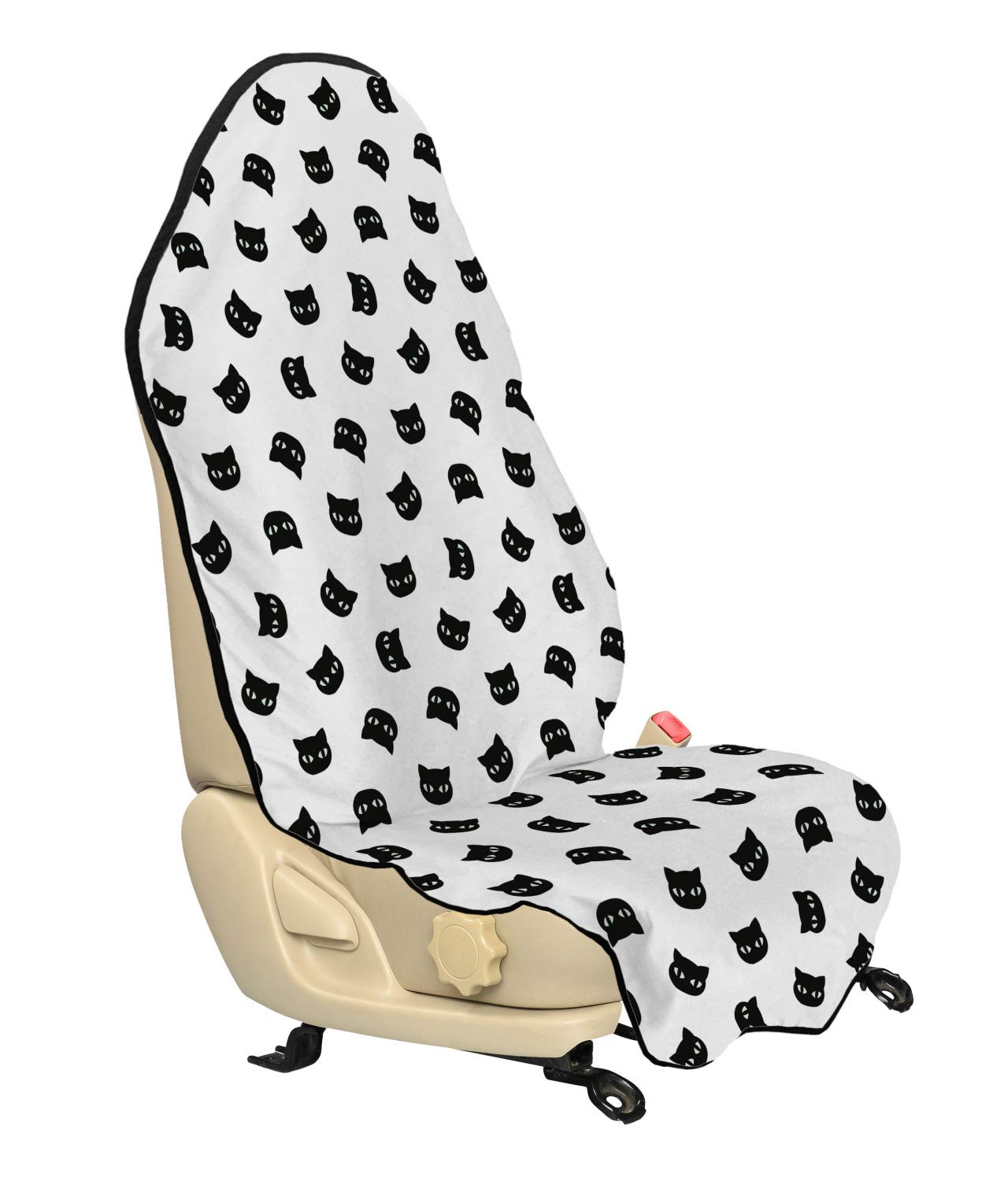 Ambesonne Black and White Cat Portrait Car Seat Cover Hoodie - Vintage Abstract Sketch Style, Non-Slip Backing, Universal Fit (30
