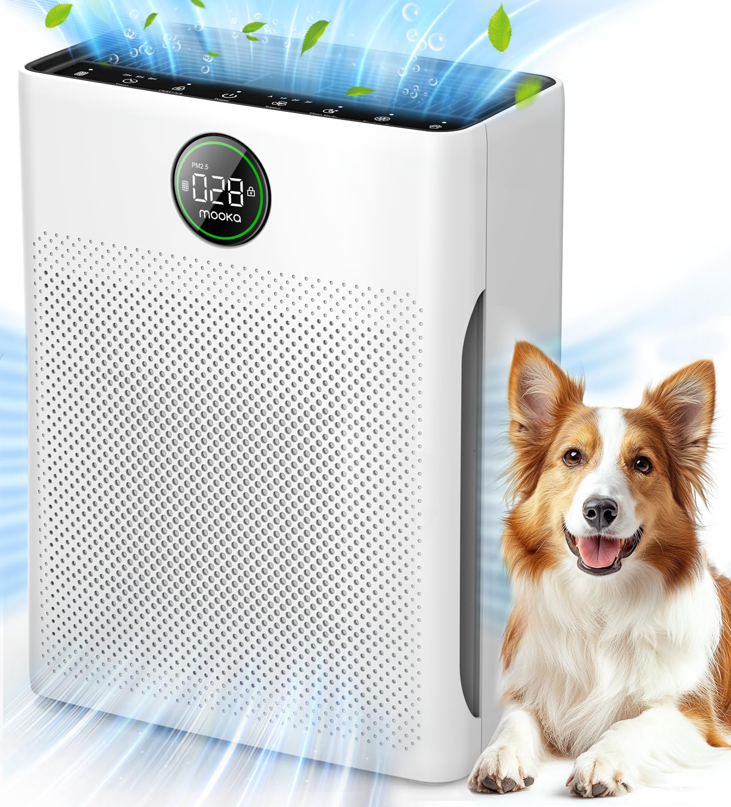 MOOKA HEPA Air Purifier for Large Rooms up to 2200 sq.ft - Washable Filter, PM2.5 Air Quality Sensor, Quiet Air Cleaner for Bedroom, Office, Dorm, Pet Owners - Eliminates Dust, Pollen, Pet Dander & Odors for Fresh Indoor Air