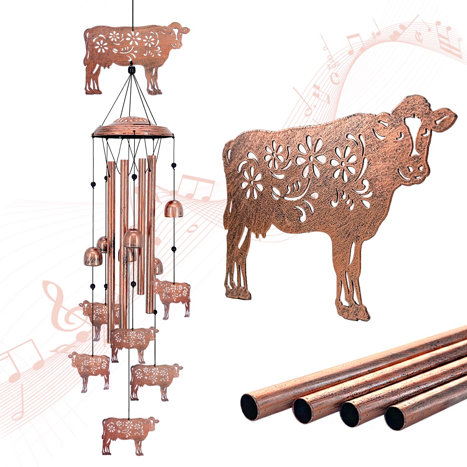 Cow Wind Chimes for Outdoor Decor - Handcrafted Metal Wind Chimes for Patio, Garden, Yard, and Porch - Unique Cow-Themed Gift for Women, Men, Sympathy, Memorial, Birthday, and Festive Occasions - Perfect for Farmhouse, Rustic, and Country Home Decor