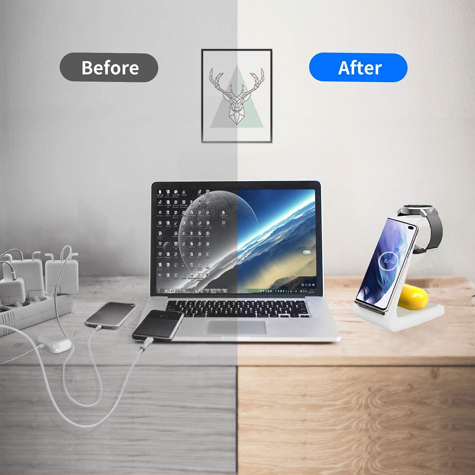 3-in-1 Wireless Charger for Samsung Galaxy S21/S20/S10/Note 20/10/9/8, Galaxy Watch 3 & Buds - Fast Charging Station for Home, Office & Travel (Not Compatible with Galaxy Watch 4)