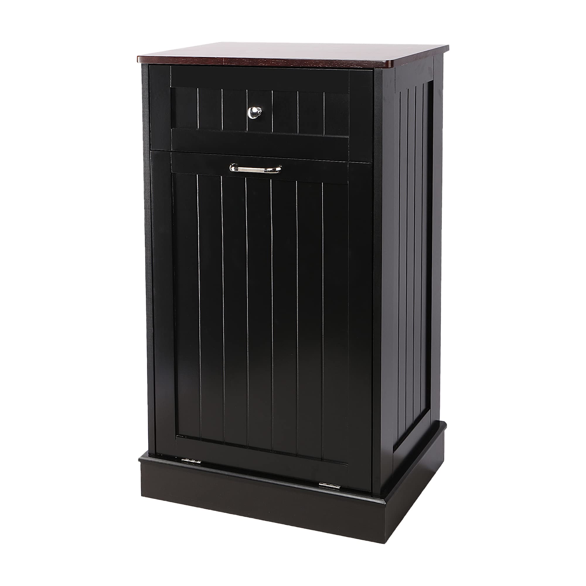 10 Gallon Wooden Tilt-Out Trash Cabinet with Hideaway Drawer - Free Standing Laundry Sorter & Recycling Bin for Kitchen, Bathroom, or Utility Room Organization