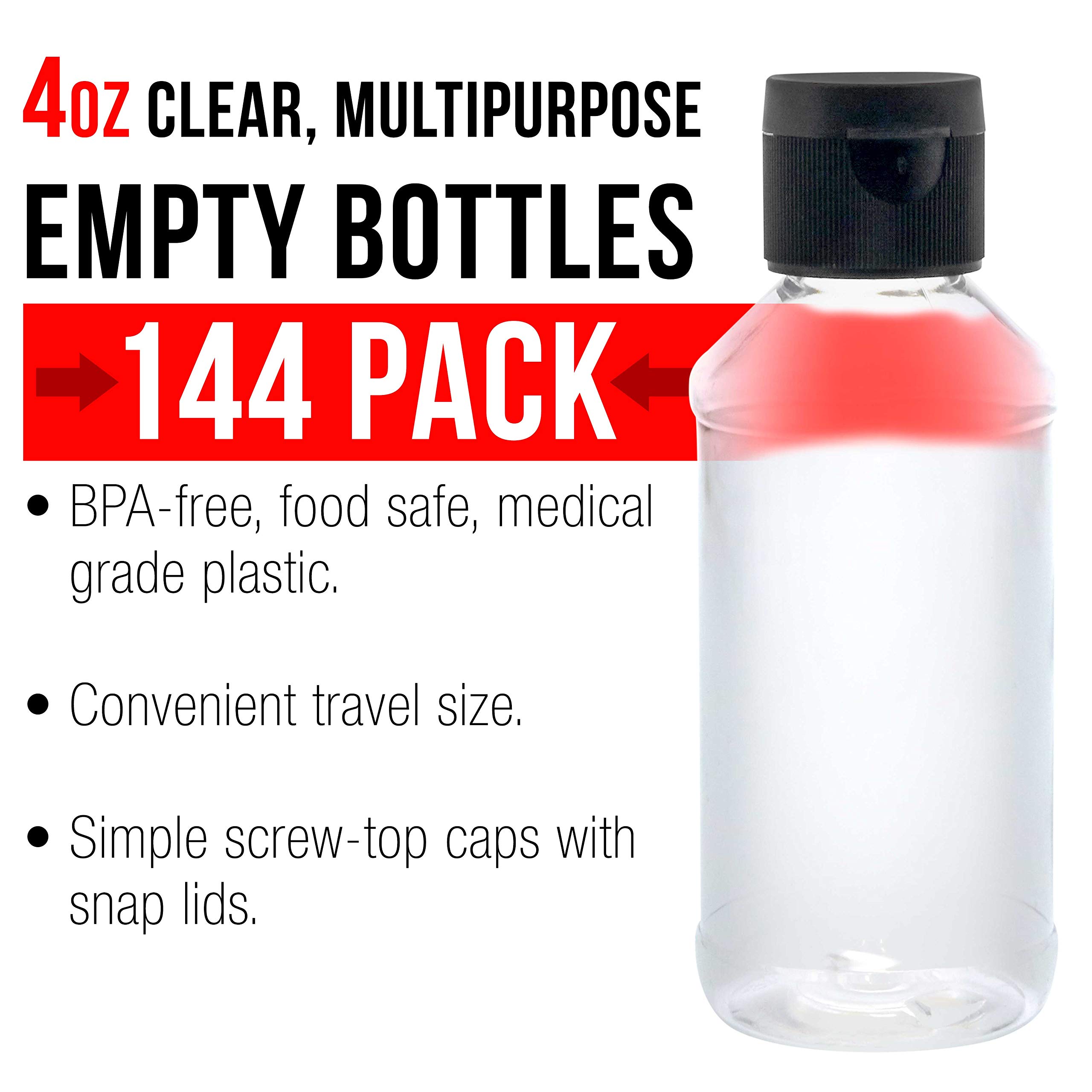 U.S. Art Supply 4oz Squeeze PET Plastic Bottles with Flip Cap - BPA-Free, Food Safe, Medical Grade Plastic for Acrylic Pouring Paint, Hand Sanitizer & Essential Oils (Pack of 144) - Perfect for Art Studios, DIY Crafts & Home Organization