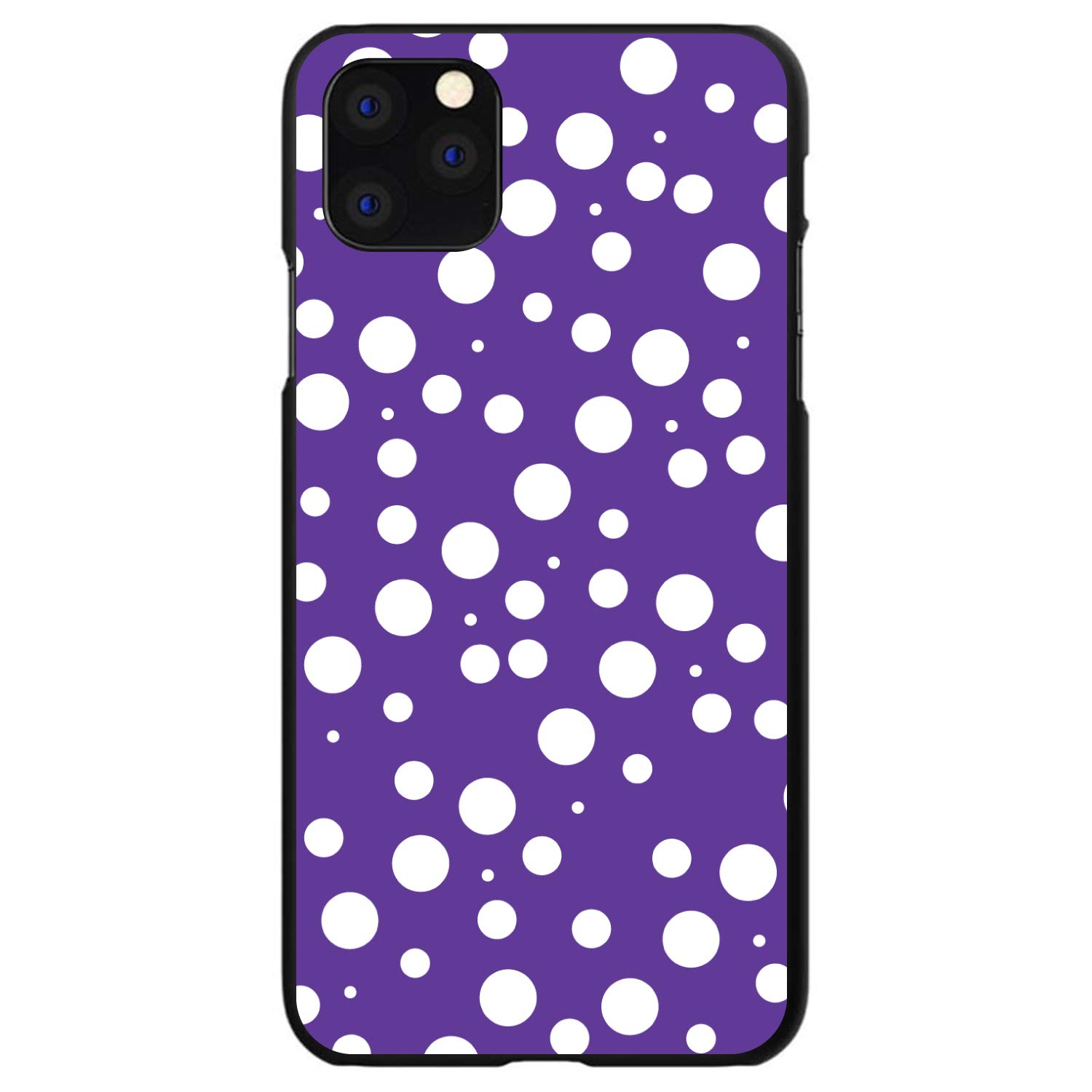 DistinctInk Ultra Slim Hard Plastic Case for iPhone 13 (6.1 Inch) - Stylish Black Cover with Purple & White Polka Dot Bubbles Design - Perfect for Everyday Protection & Fashion Statement