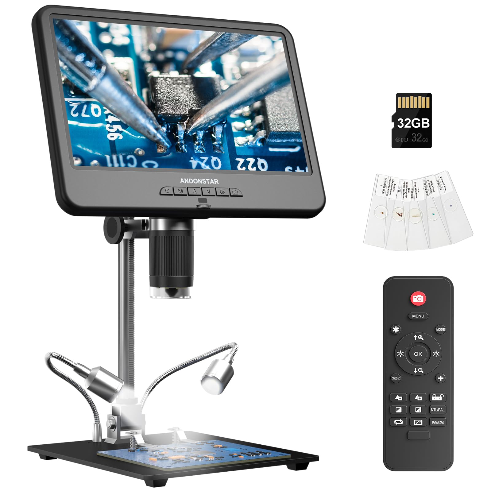 Andonstar AD210 10.1 Inch LCD Digital Microscope for Adults - High Magnification Soldering Microscope for Electronics Repair, Coin Collecting & Error Coin Inspection with LED Light - Includes Biological Slides Kit & 32GB SD Card - Perfect for Hobbyists, Jewelers & STEM Education